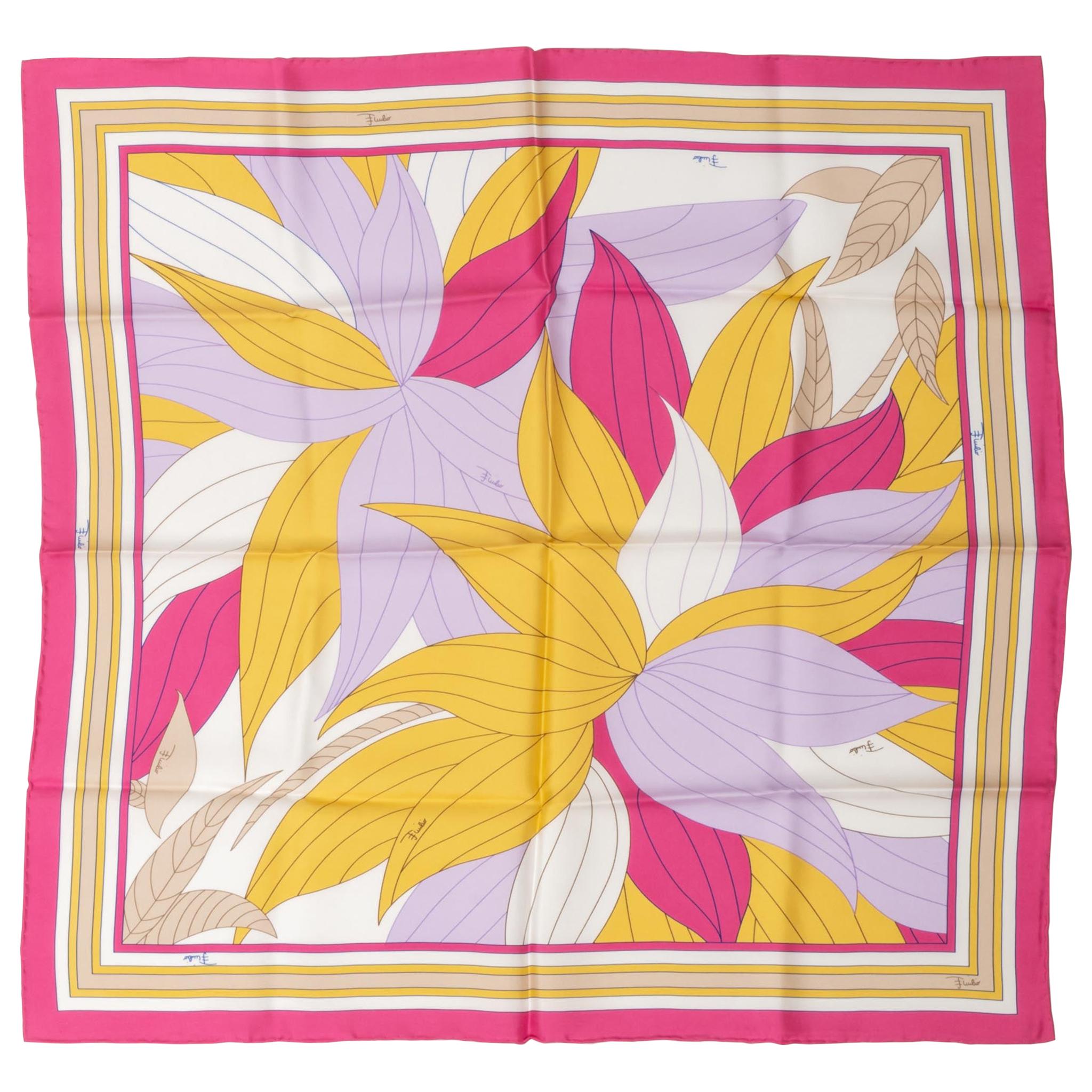 Pucci Silk Twill Leaves Print Pink Scarf For Sale