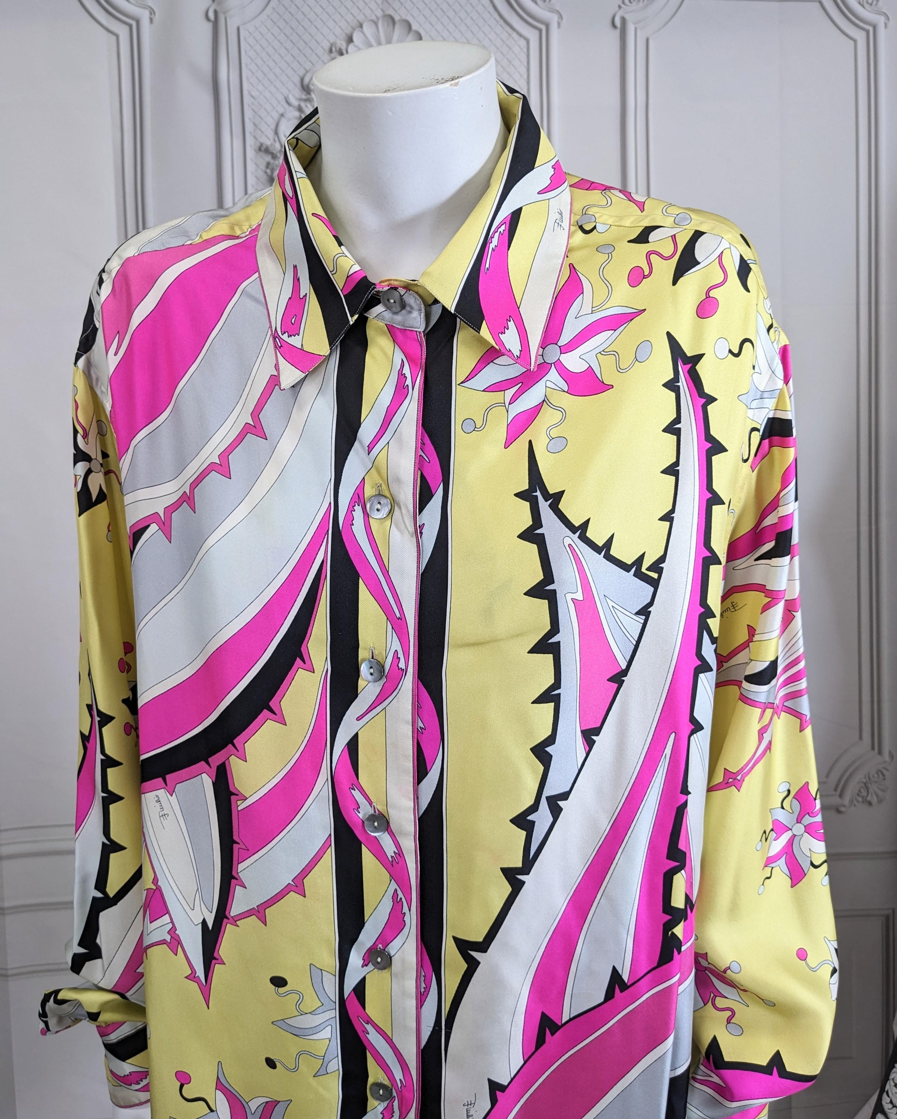 Pucci Silk Twill Print Shirt In Good Condition For Sale In New York, NY