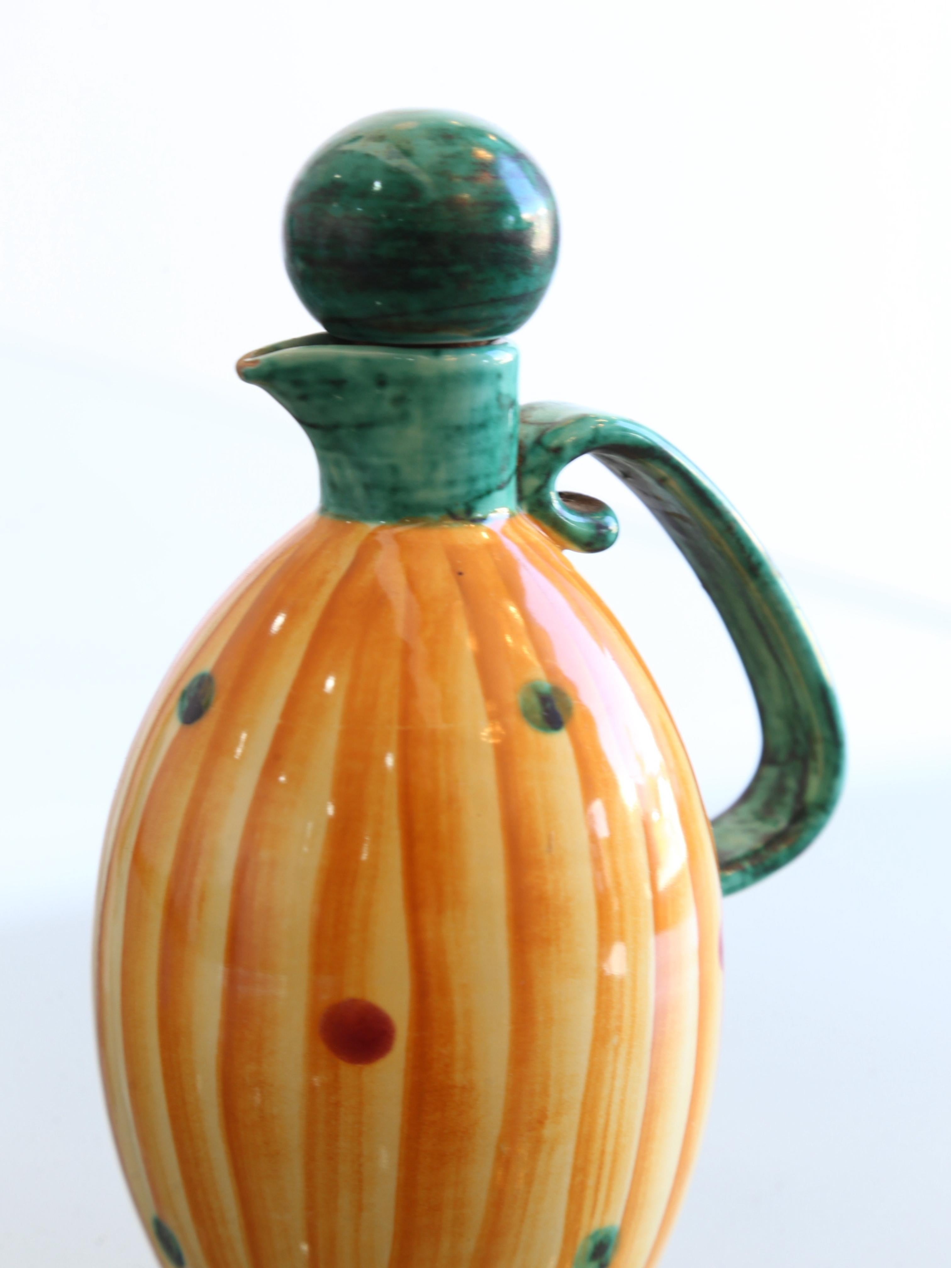 Mid-Century Modern Pucci Umbertide Hand Painted Olive Oil Ceramic Bottle, 1950s For Sale