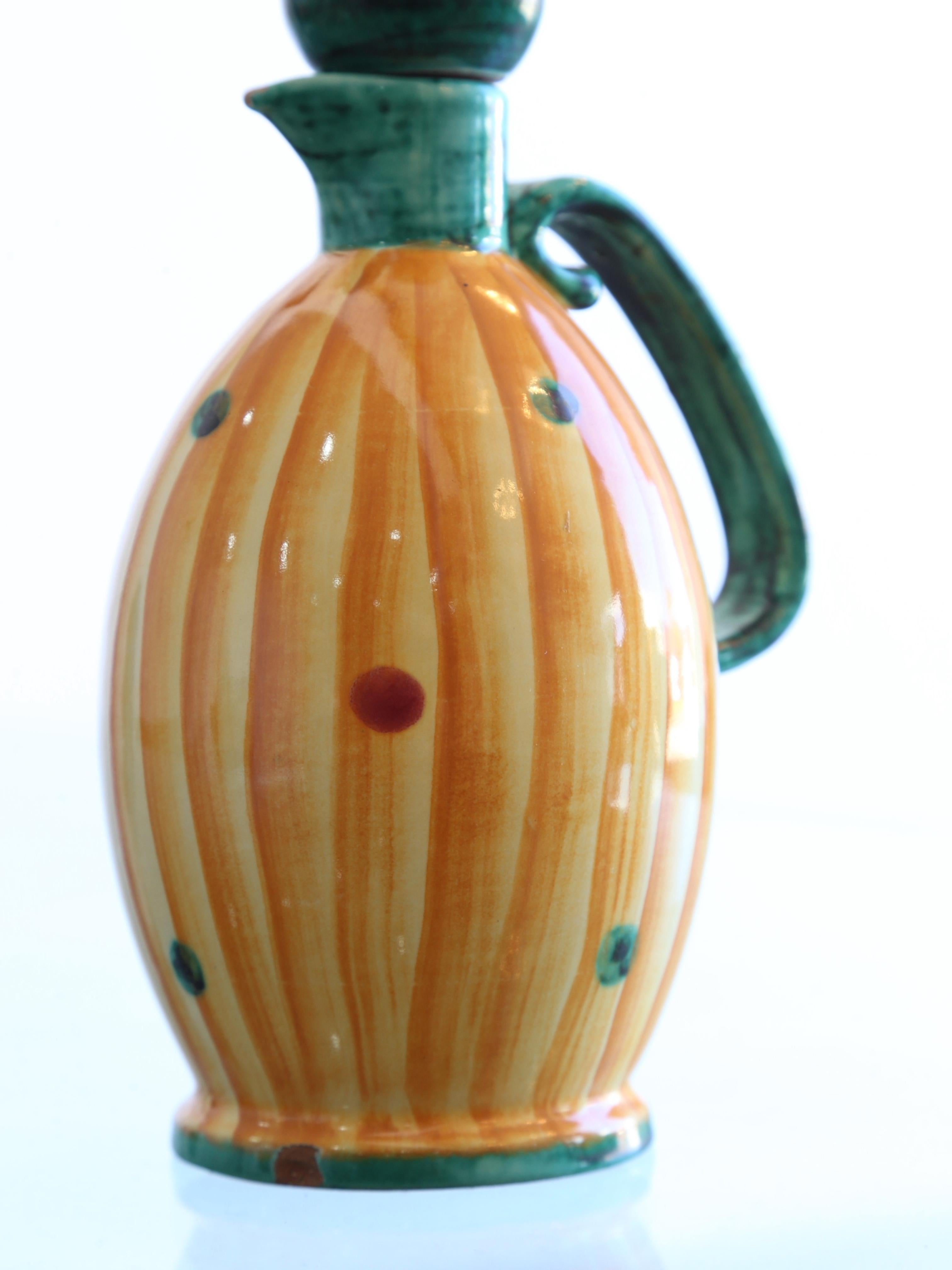 Italian Pucci Umbertide Hand Painted Olive Oil Ceramic Bottle, 1950s For Sale