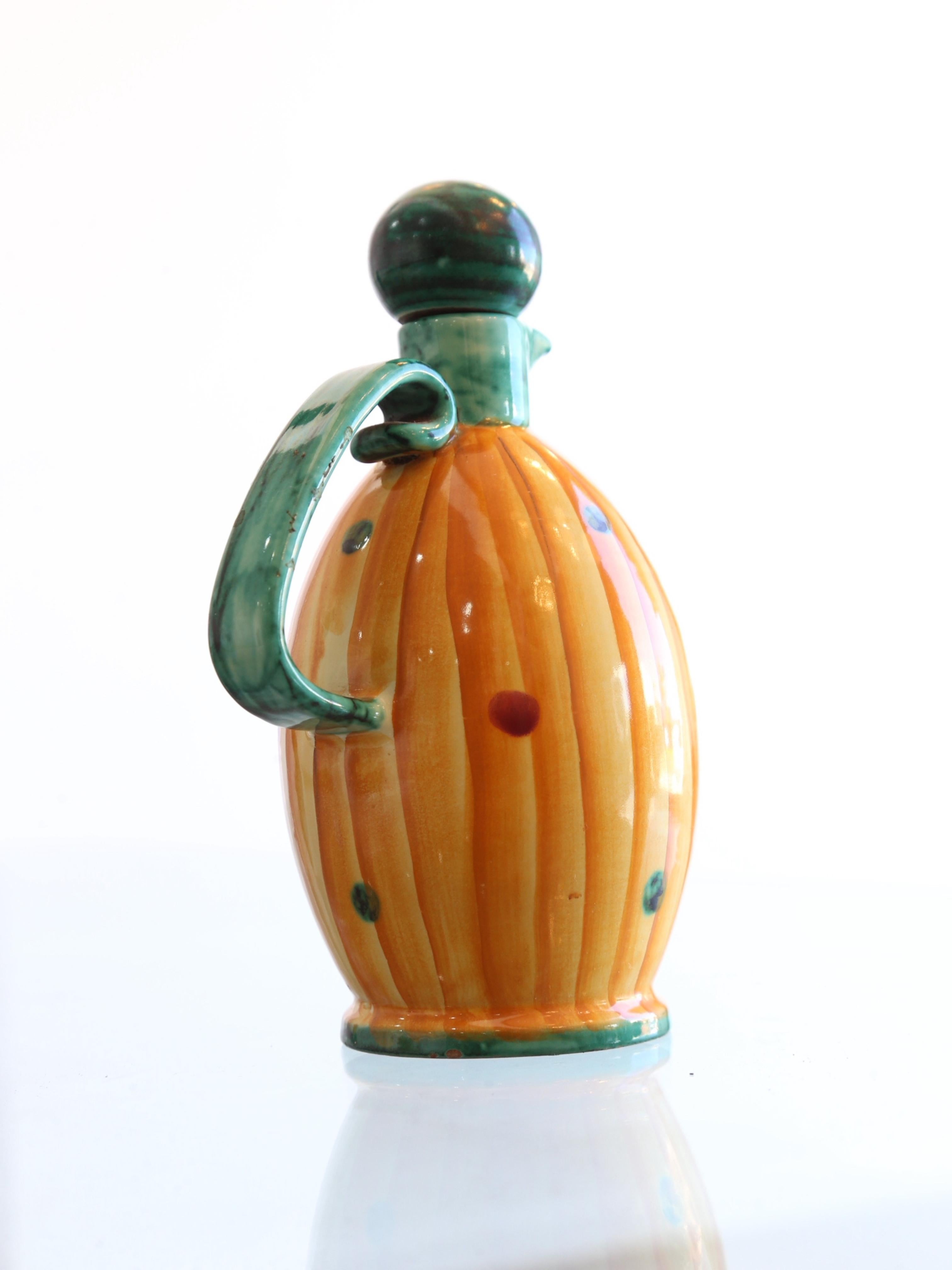 Hand-Crafted Pucci Umbertide Hand Painted Olive Oil Ceramic Bottle, 1950s For Sale