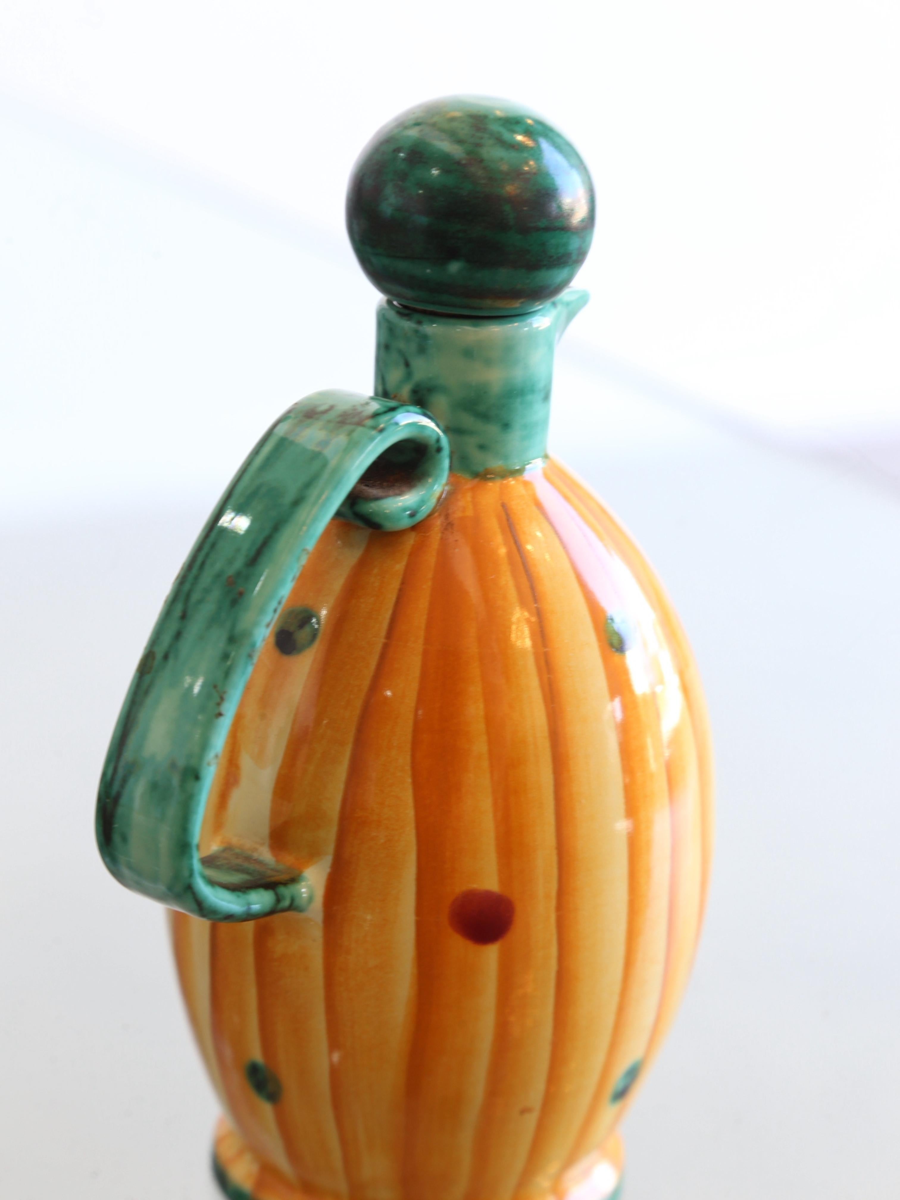 Pucci Umbertide Hand Painted Olive Oil Ceramic Bottle, 1950s In Good Condition For Sale In Byron Bay, NSW