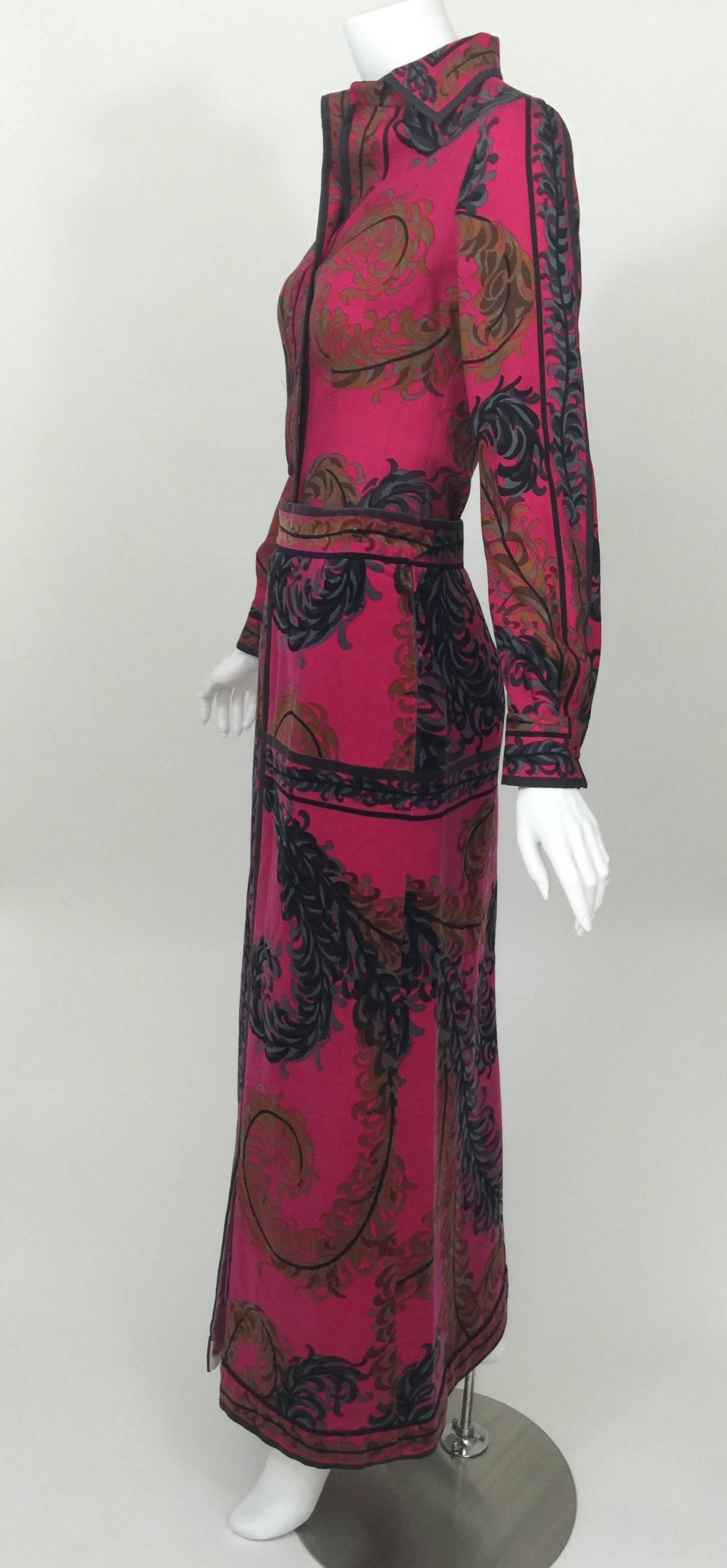 Pucci Set aus bedruckter Wolle, Bluse und Maxi-Samtrock, selten, 1970er Jahre Damen im Angebot
