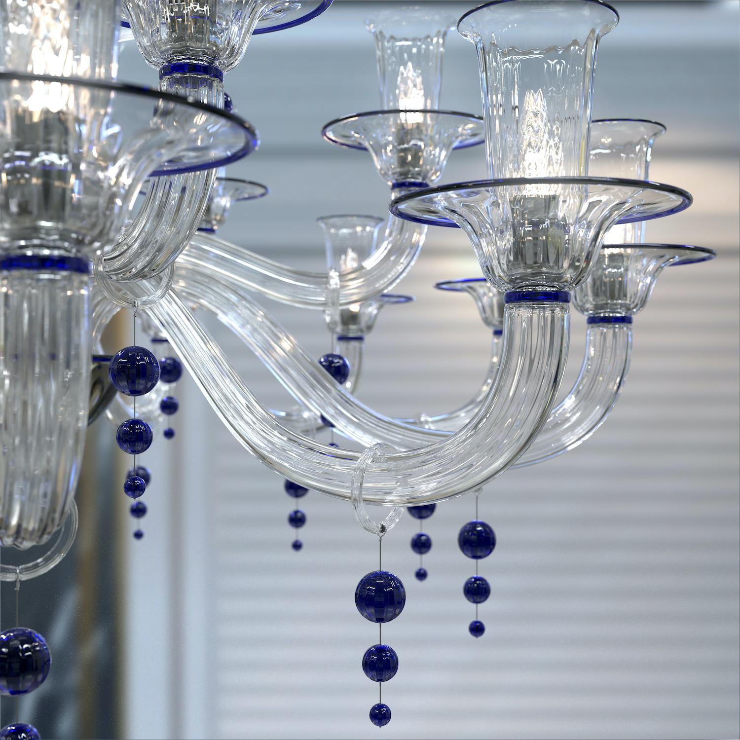 PUCCINI Gran araña de 18 luces de cristal de Murano soplado artesanal Italian en venta