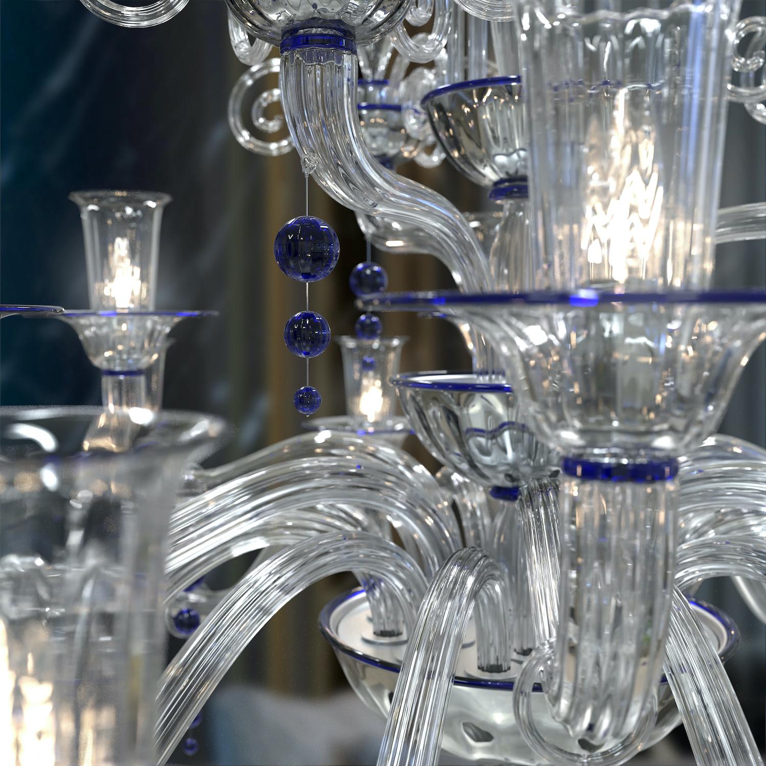 PUCCINI Gran araña de 18 luces de cristal de Murano soplado artesanal Contemporáneo en venta
