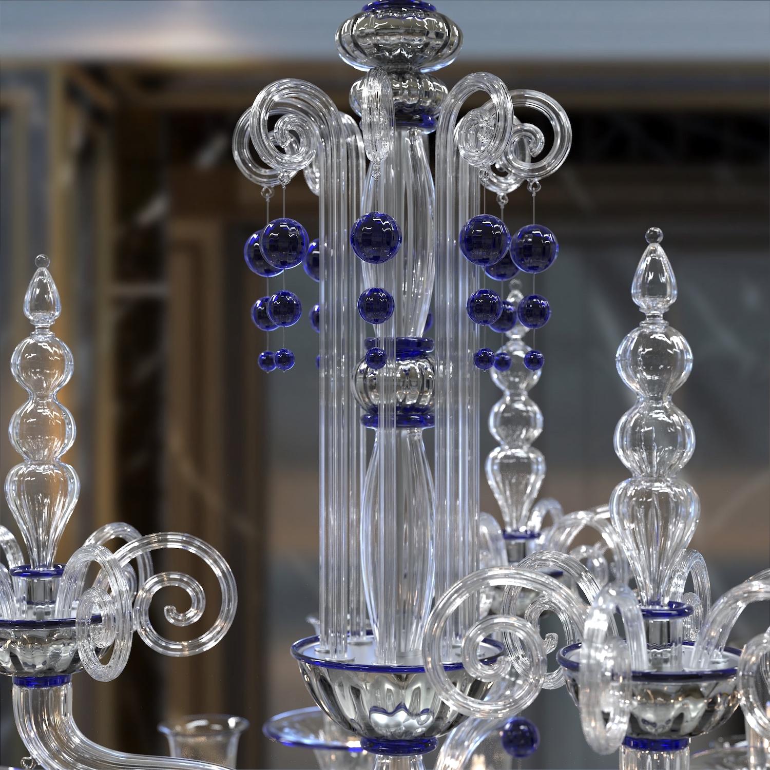 PUCCINI Gran araña de 18 luces de cristal de Murano soplado artesanal en venta 1