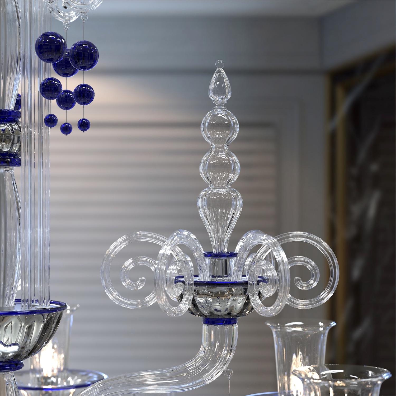 PUCCINI Gran araña de 18 luces de cristal de Murano soplado artesanal en venta 2