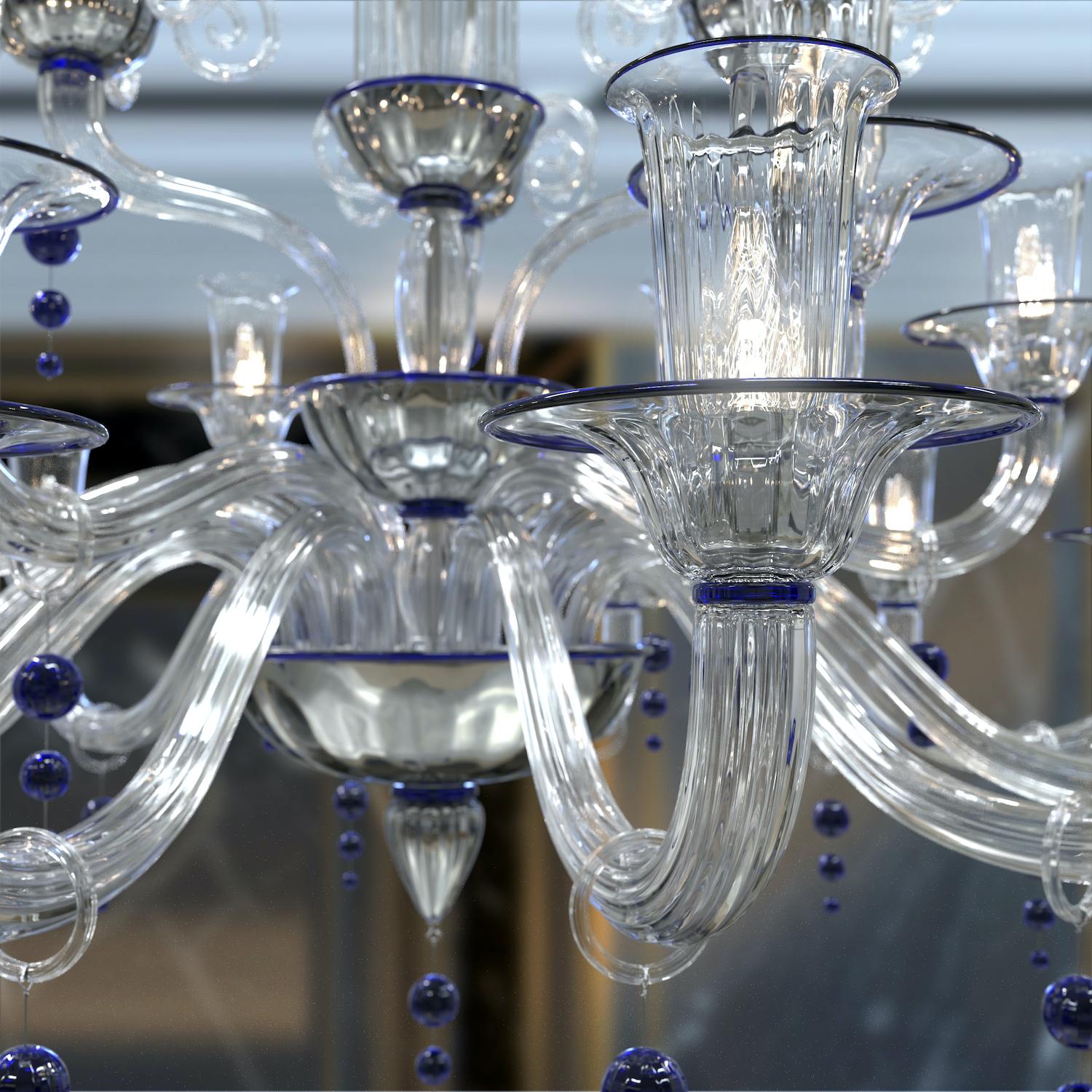 PUCCINI Gran araña de 18 luces de cristal de Murano soplado artesanal en venta 3