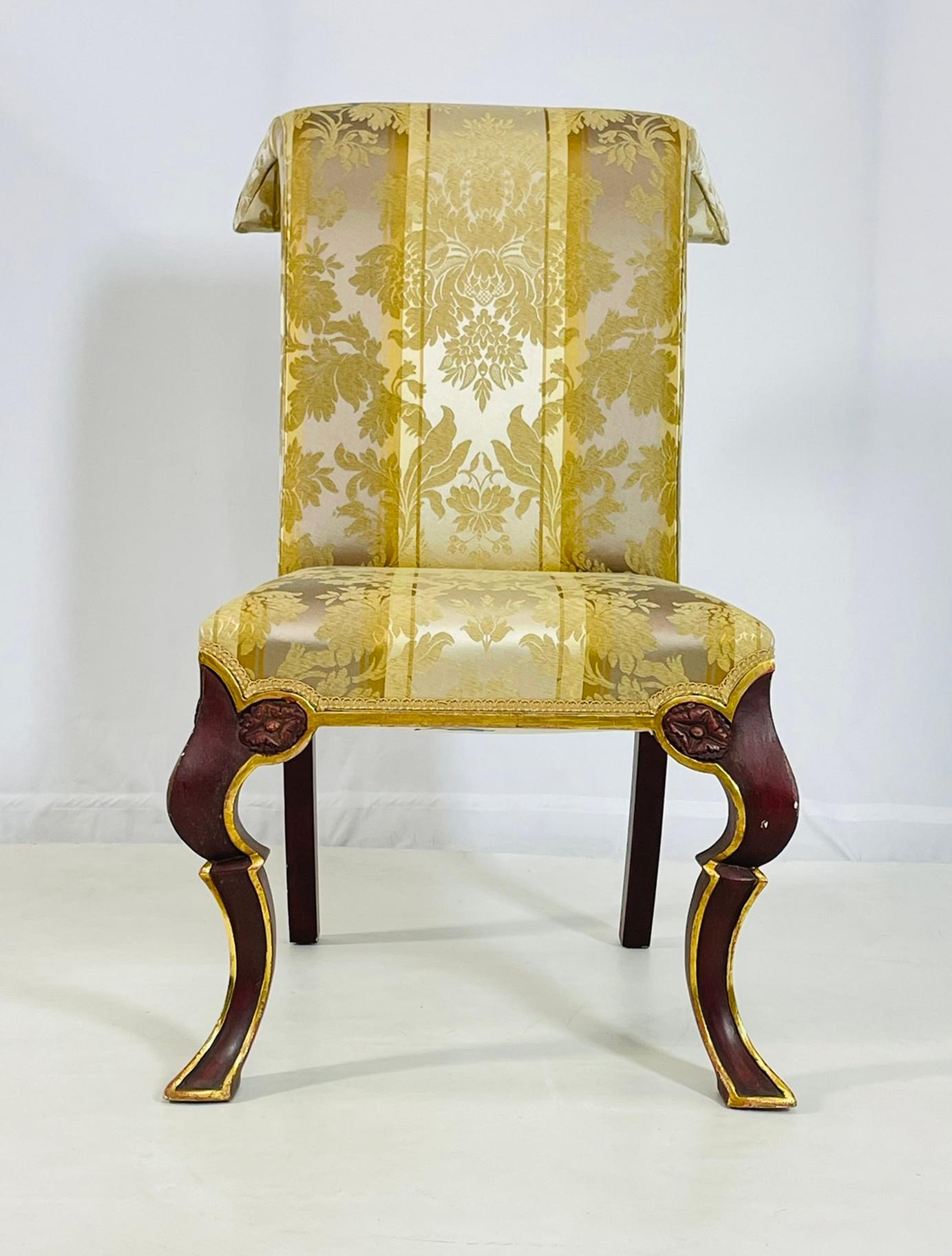 Dramatic bespoke slipper chair designed by Rose Tarlow-Melrose House Los Angeles, California. The Puccini slipper chair feature a hand-carved birch frame with an exaggerated scroll back. The generous seat is supported by shaped cabriole legs in the