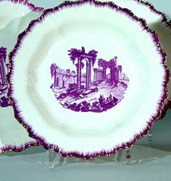 Puce-Colored Creamware Shell-Edge Neale and Co Set of Ten Plates