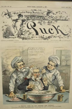 Puck Magazine Political Illustration Cartoon Lithograph Framed Art - Set of 7