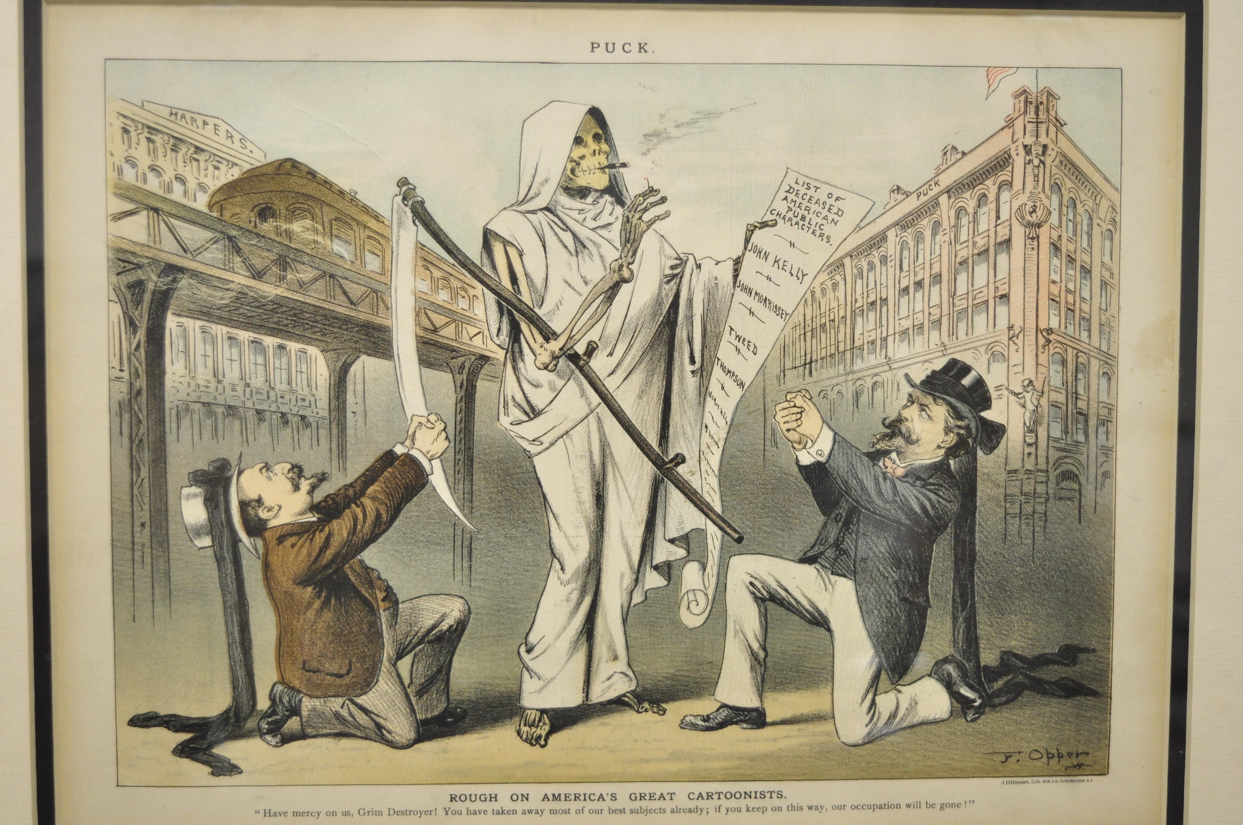 Puck Magazin Politische Illustration Cartoon Lithographie gerahmte Kunst, 7er-Set (Viktorianisch) im Angebot