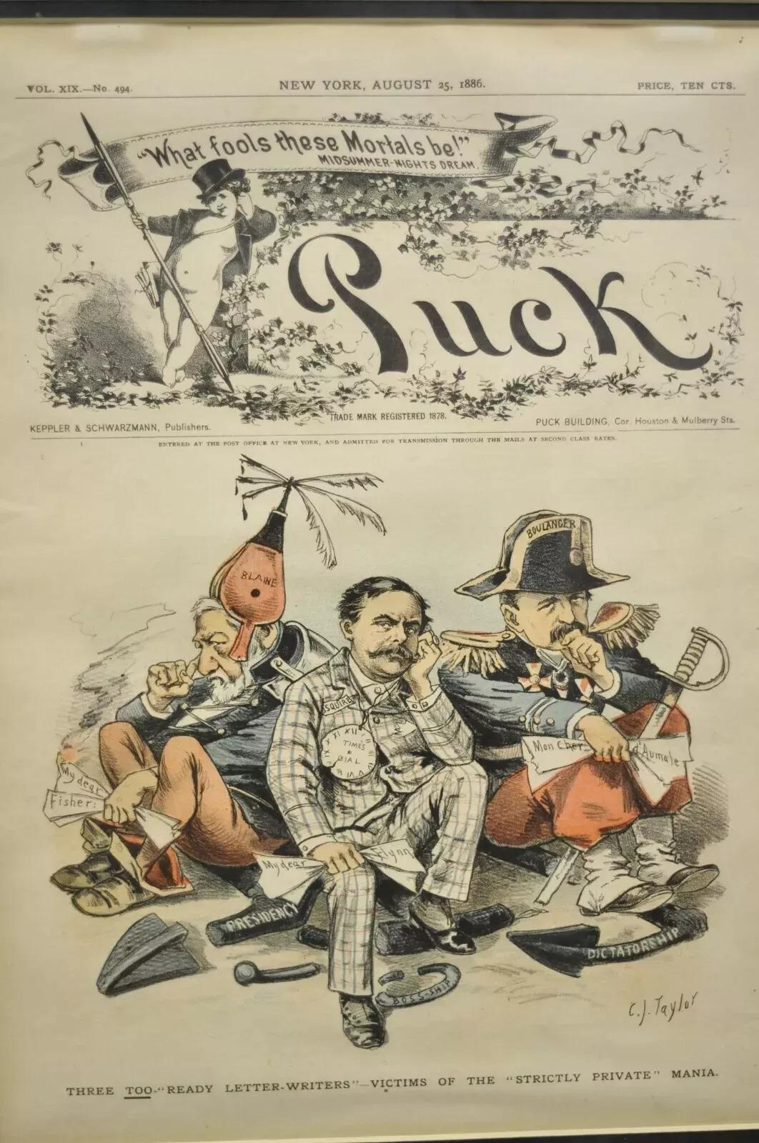 Puck Magazine Politische Illustration Cartoon Lithographie gerahmte Kunst - 7er-Set, gerahmte Kunst (Unbekannt) im Angebot