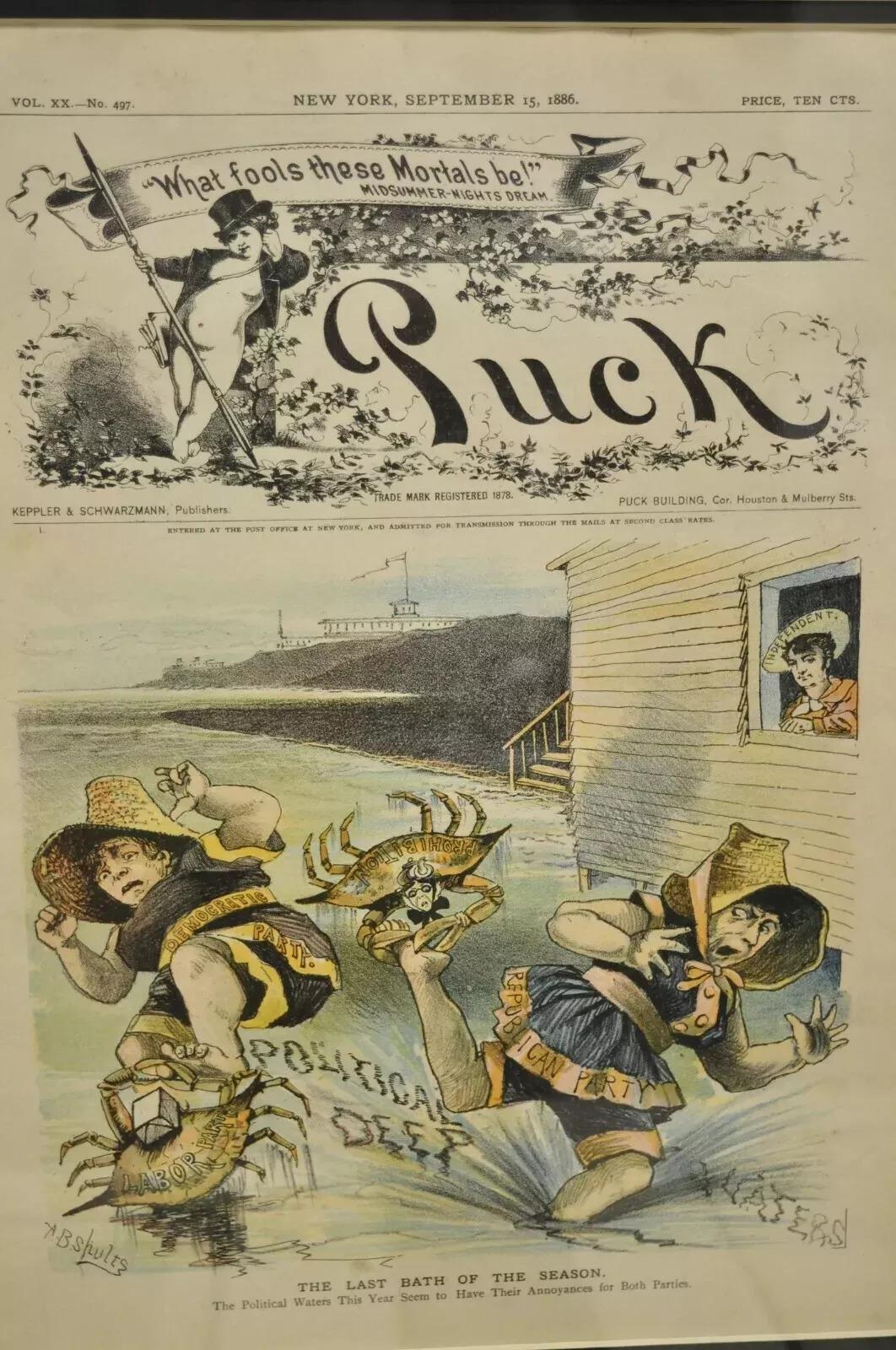 Puck Magazine Politische Illustration Cartoon Lithographie gerahmte Kunst - 7er-Set, gerahmte Kunst (Papier) im Angebot