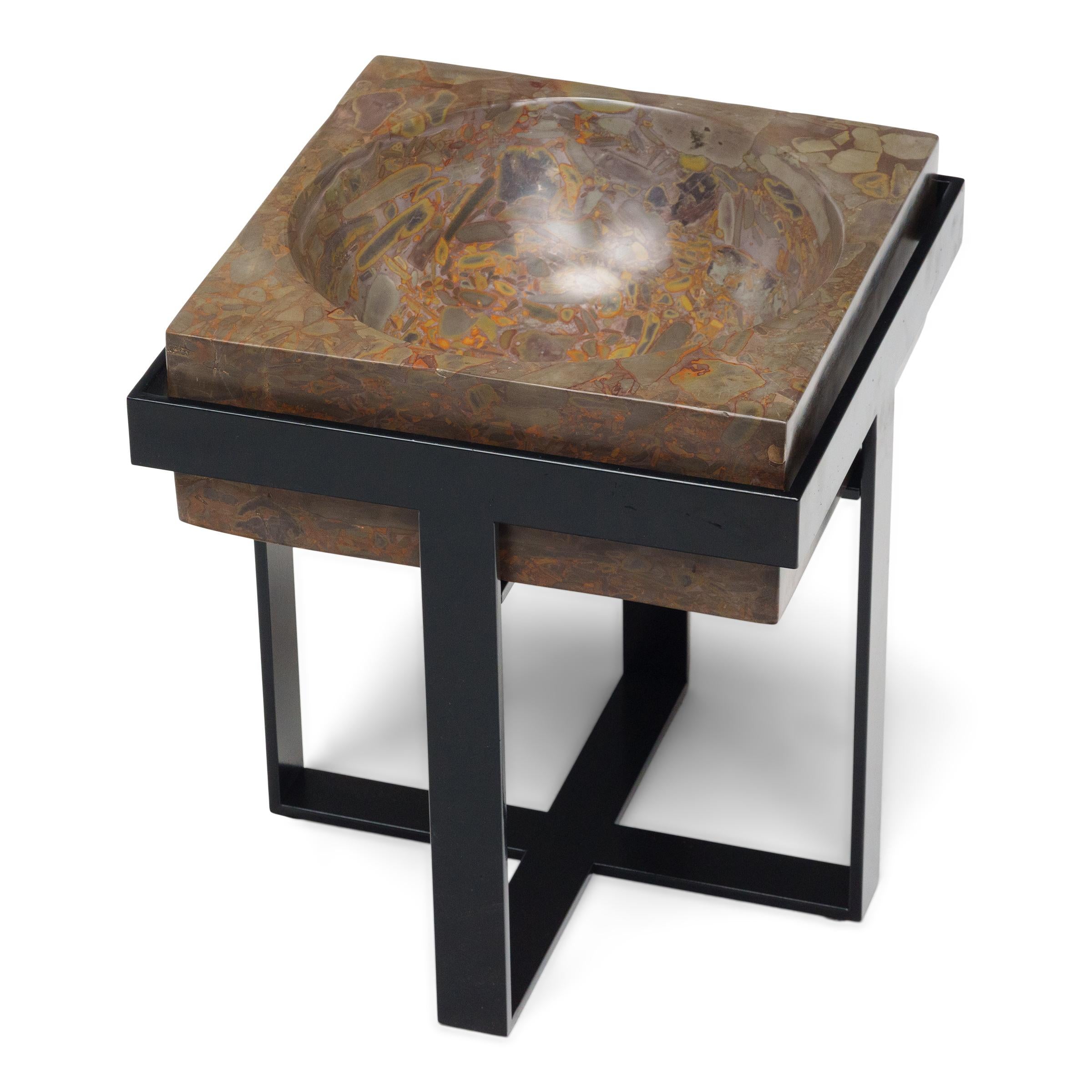 Chinese Puddingstone Basin Side Table For Sale