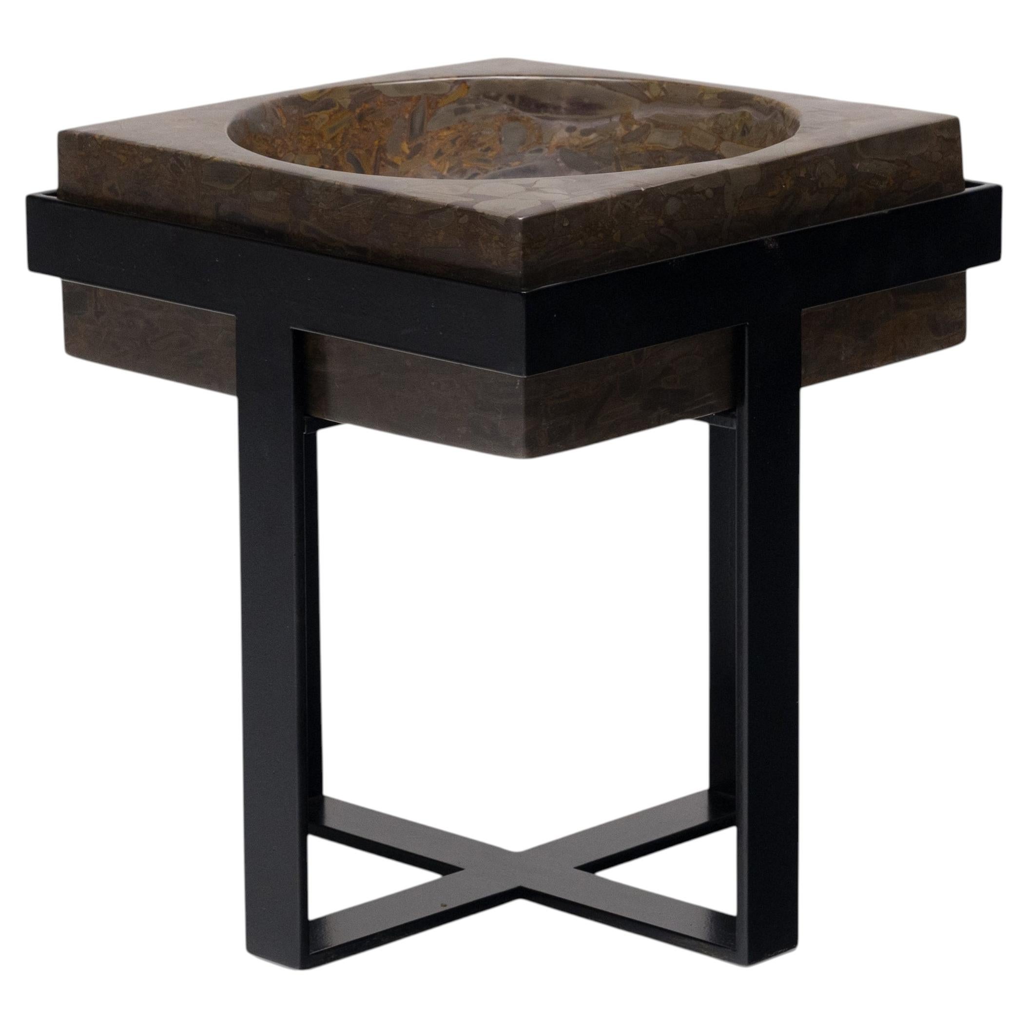 Puddingstone Basin Side Table For Sale