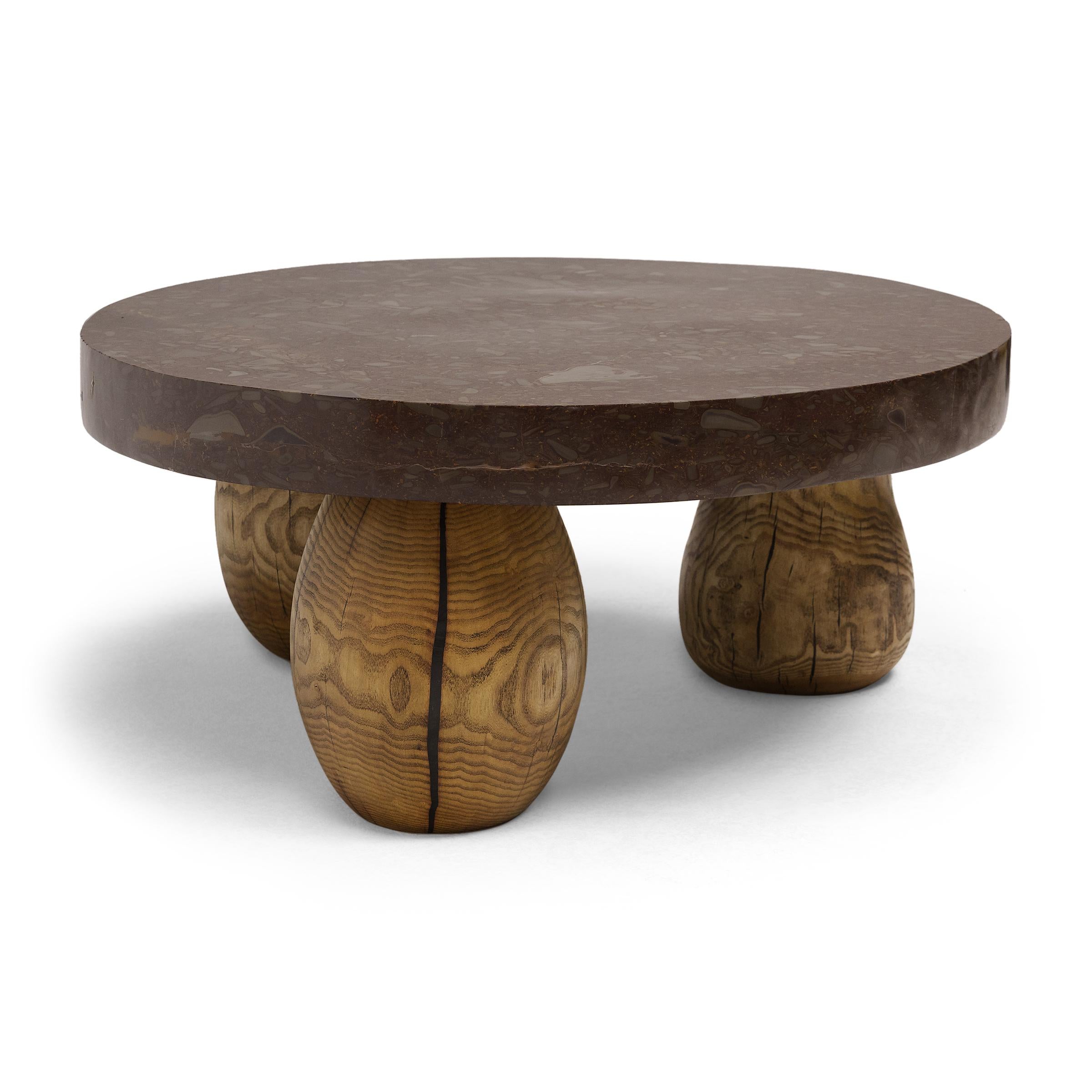 Chinese Full Moon Puddingstone Coffee Table For Sale