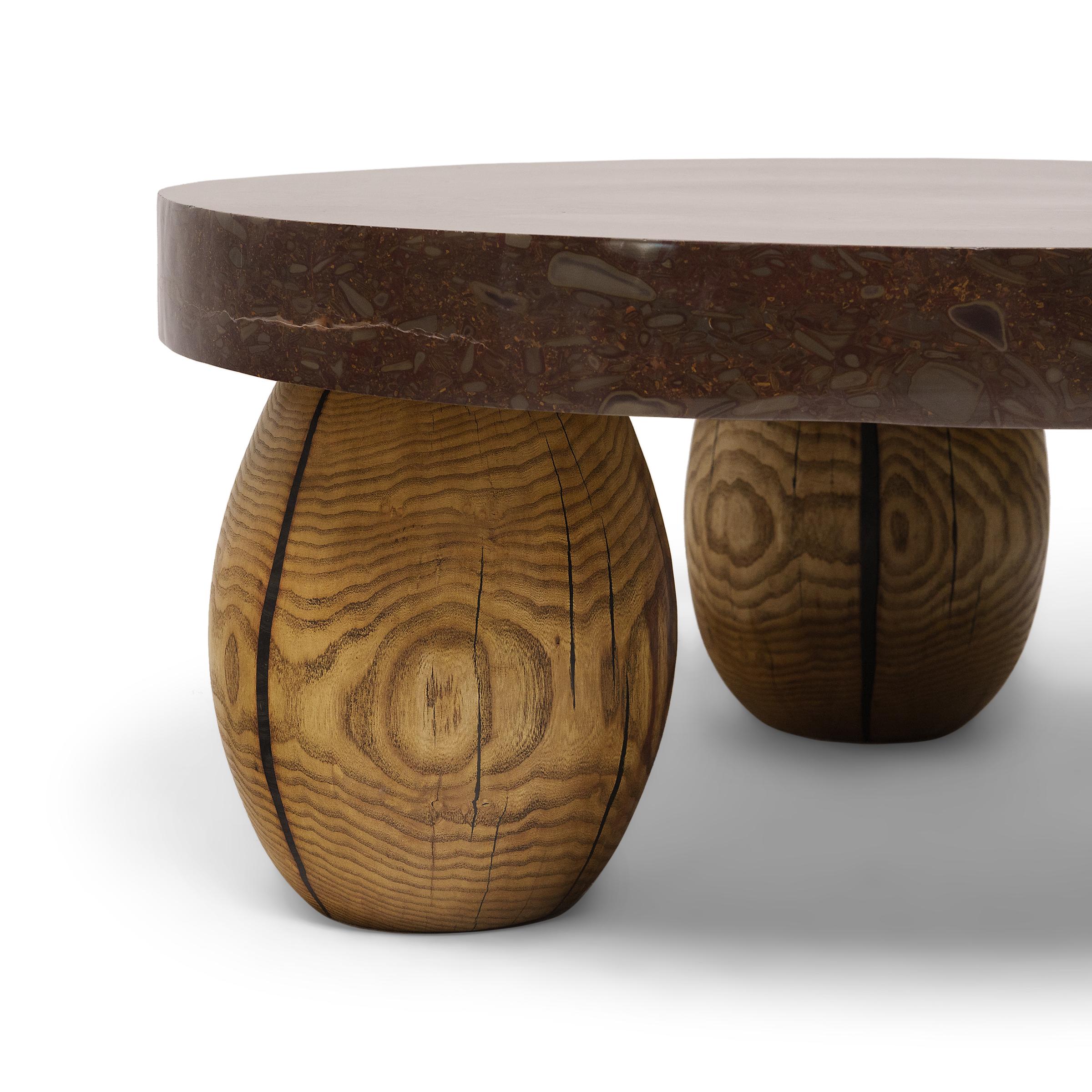 Polished Full Moon Puddingstone Coffee Table For Sale
