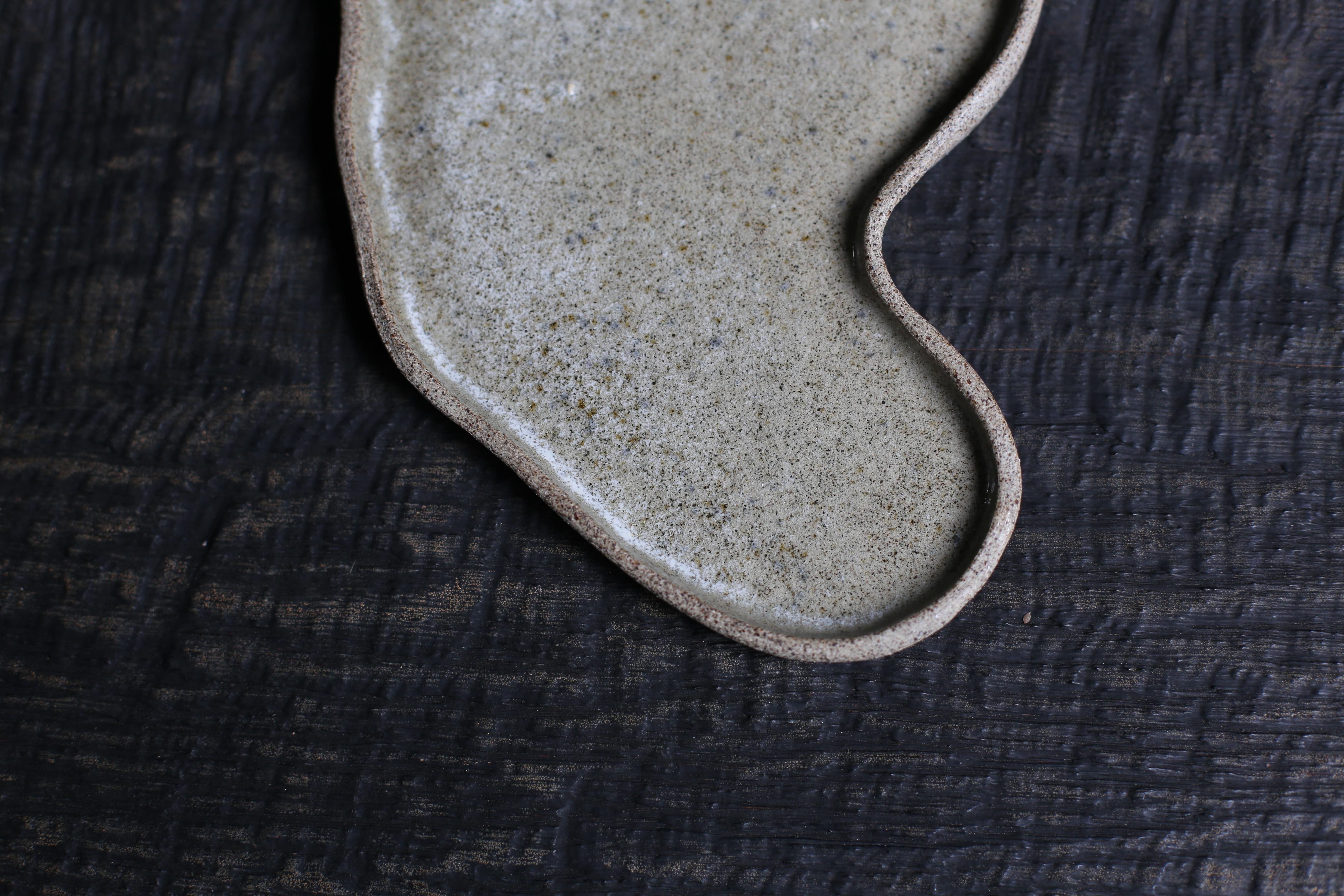 Modern Puddle Plate in Speckled Grey Clay and Sheer Glaze, Medium