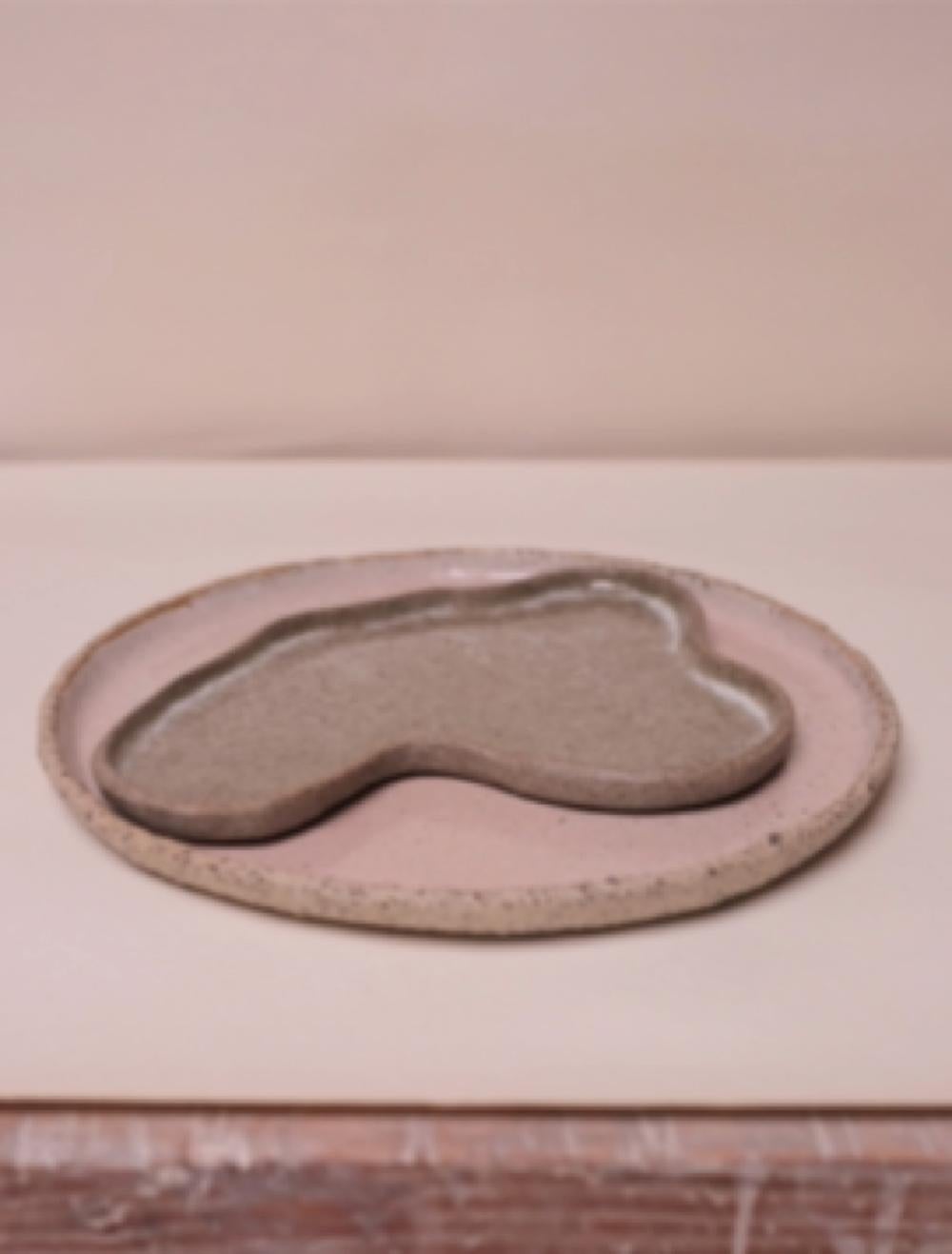Hand-Crafted Puddle Plate in Speckled Grey Clay and Sheer Glaze, Medium