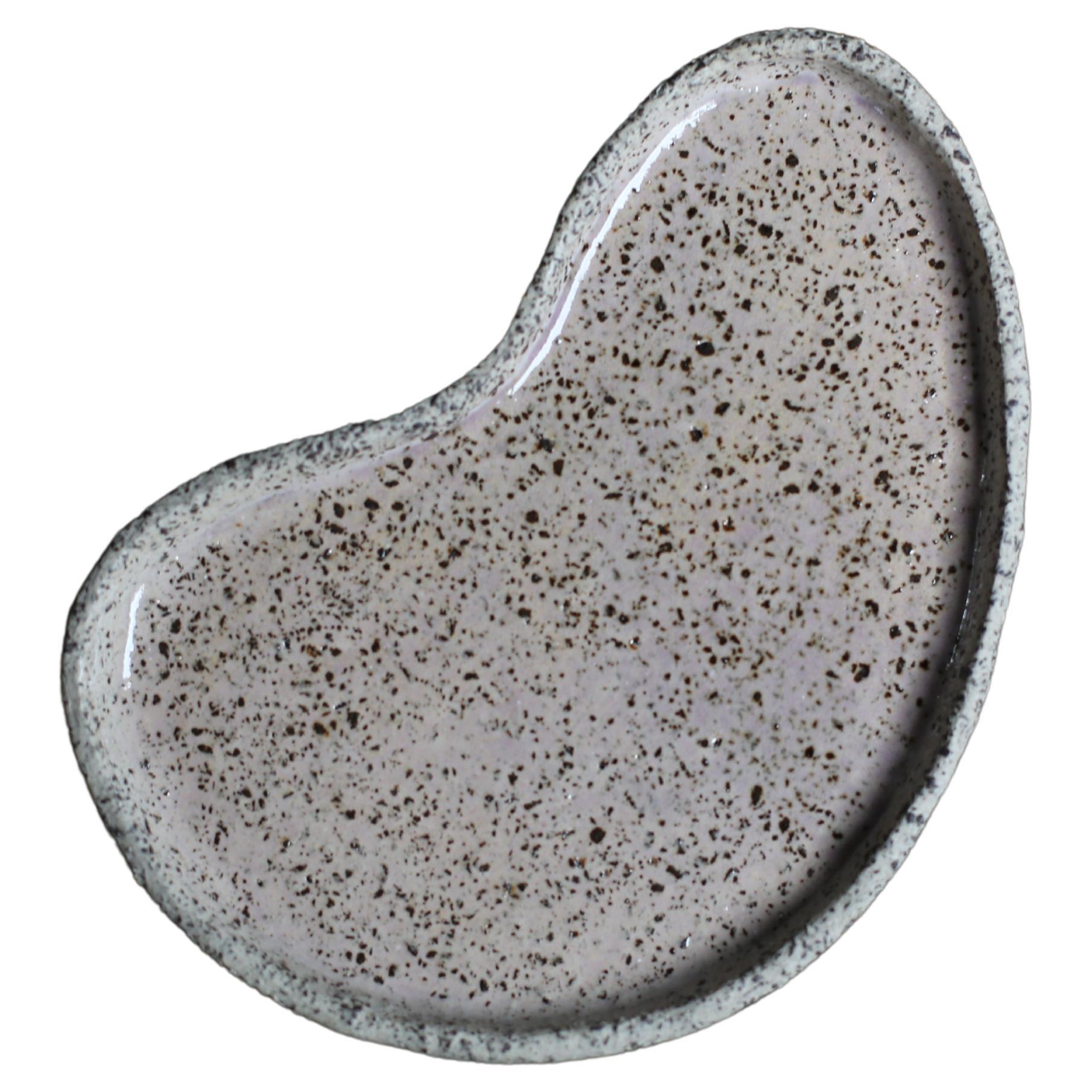 Puddle Plate in Stracciatella Clay and Pale Lilac Glaze, Small For Sale