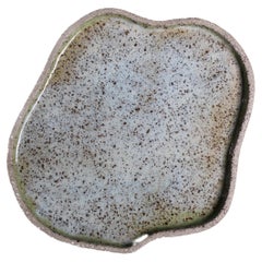 Puddle Plate in Stracciatella Clay and Pastel Blue-Green Glaze, Large