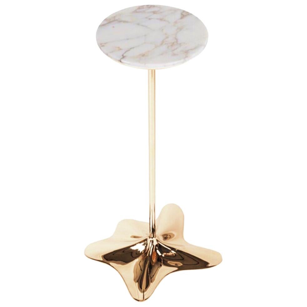 Puddle Table - Polished Bronze or Stainless Steel with Black or White Marble Top For Sale