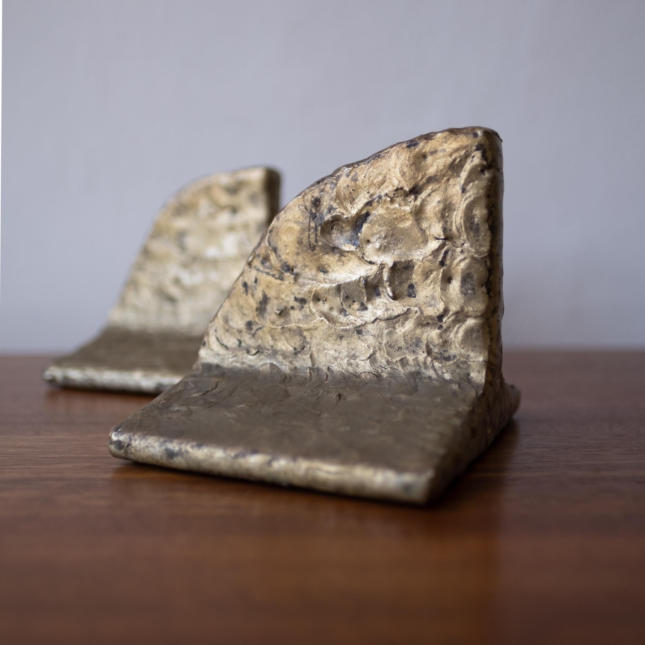 American Puddled Bronze Brutalist Bookends