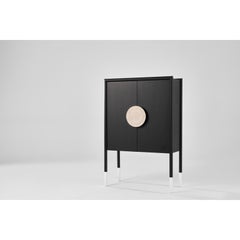 Mobile per liquori Puduhepa in impiallacciato Oak Alpi, ottone placcato argento e pietra di Marau