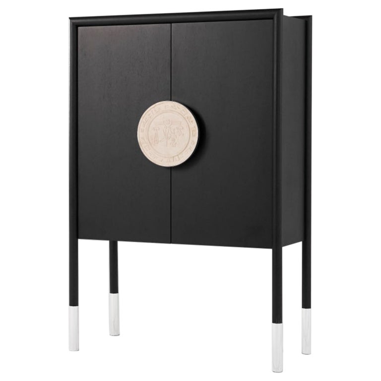 Puduhepa Liquor Cabinet in Alpi Oak Veneer, Silver-Plated Brass & Stone by Marau