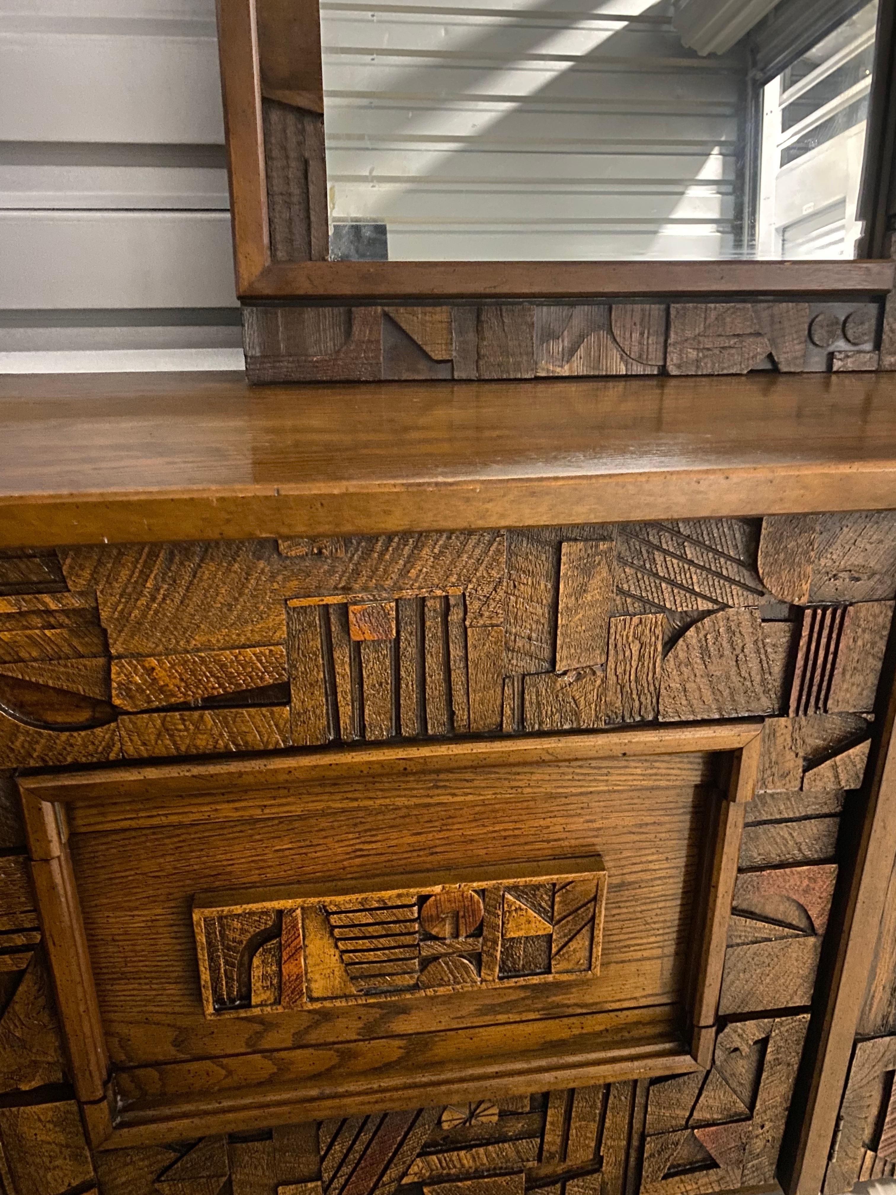 Pueblo Brutalist Dresser by Lane W/ Mirror Mid-Century Modern 3