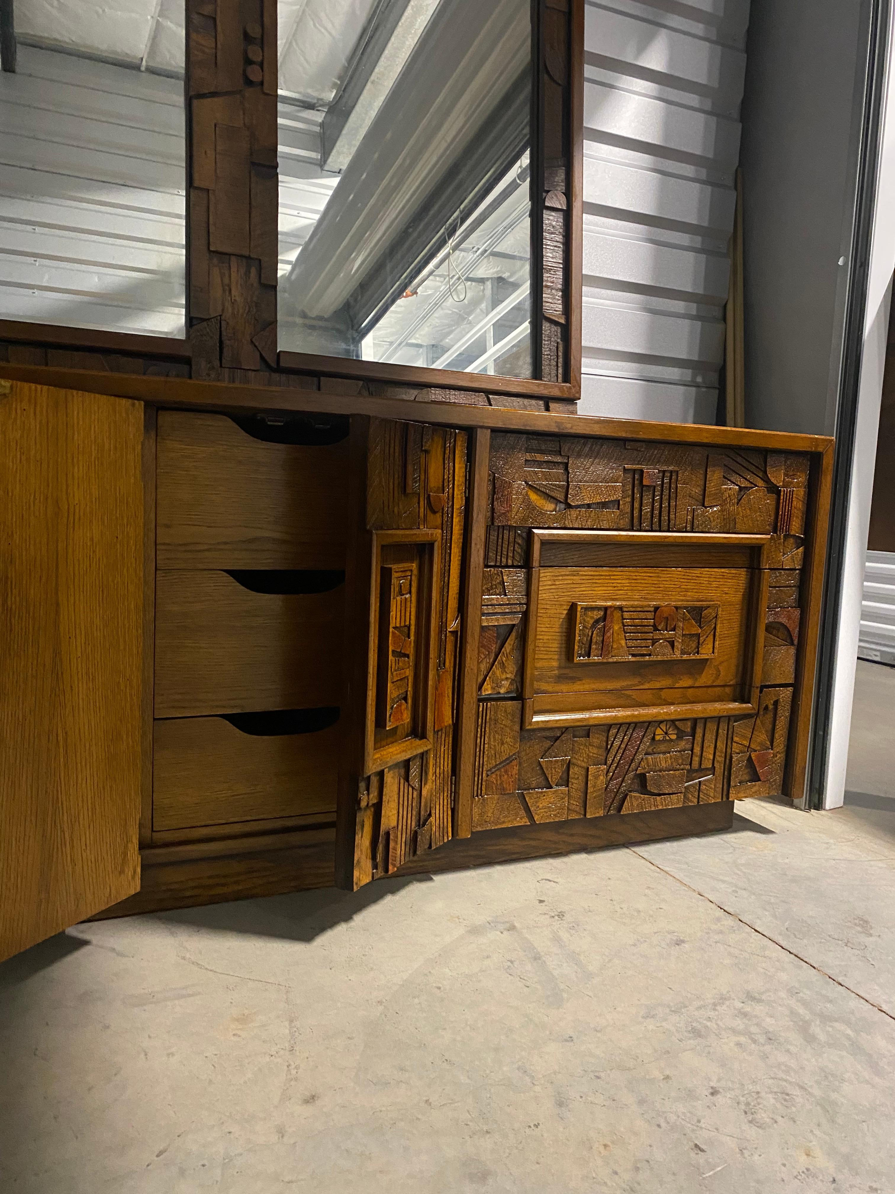 Pueblo Brutalist Dresser by Lane W/ Mirror Mid-Century Modern 7