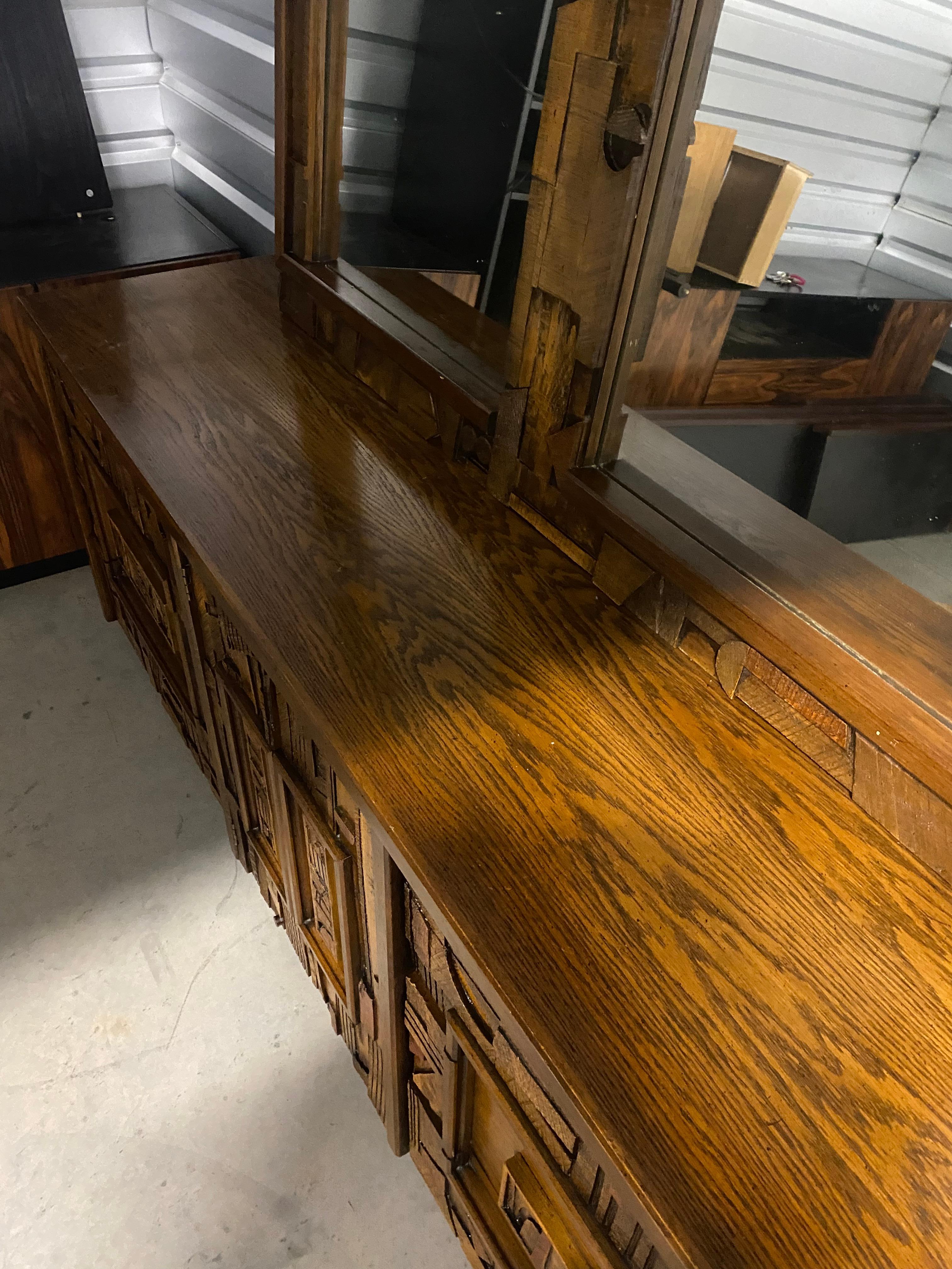 Pueblo Brutalist Dresser by Lane W/ Mirror Mid-Century Modern 1