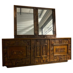 Pueblo Brutalist Dresser by Lane W/ Mirror Mid-Century Modern