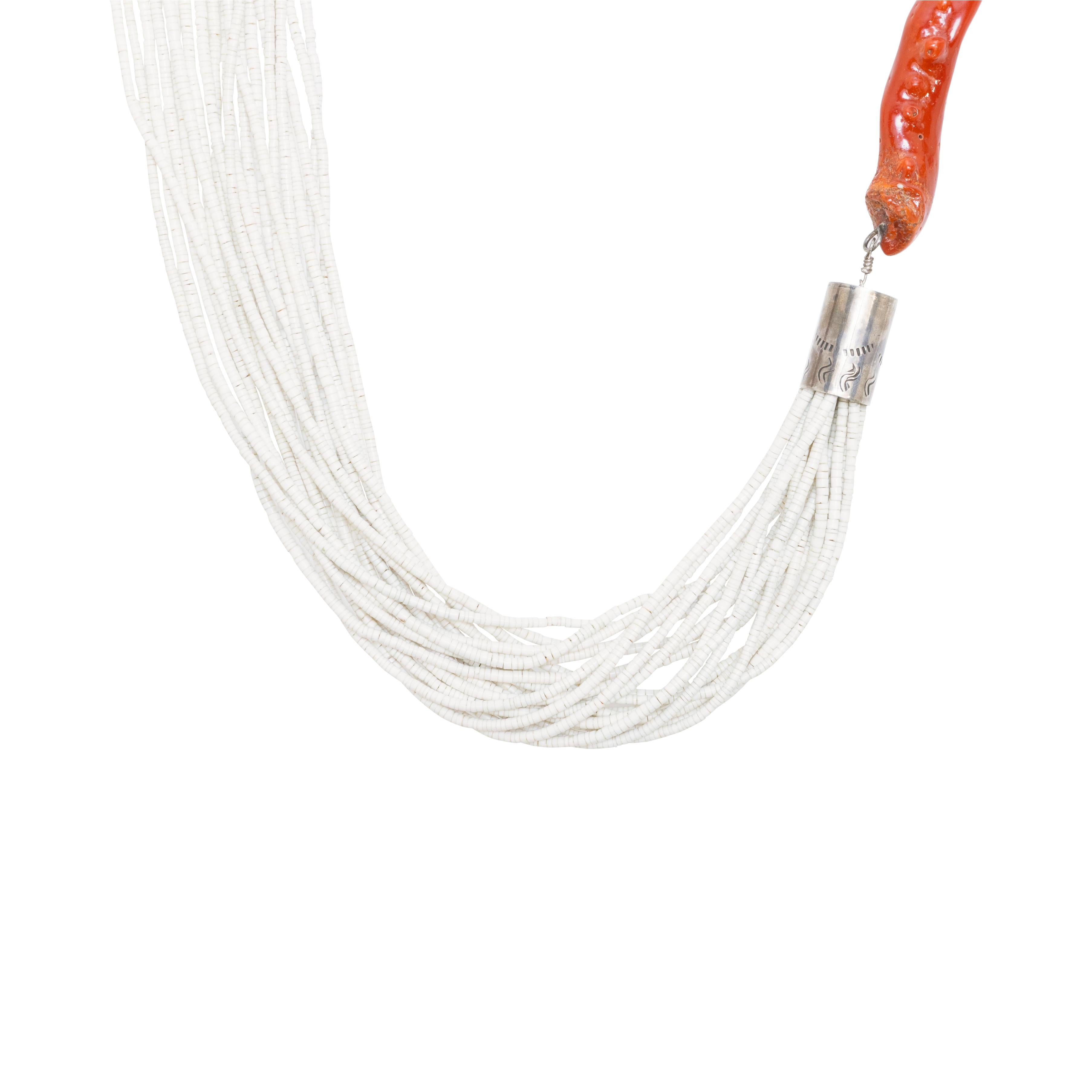 Native American Pueblo Heishi Beaded Necklace with Red Coral For Sale