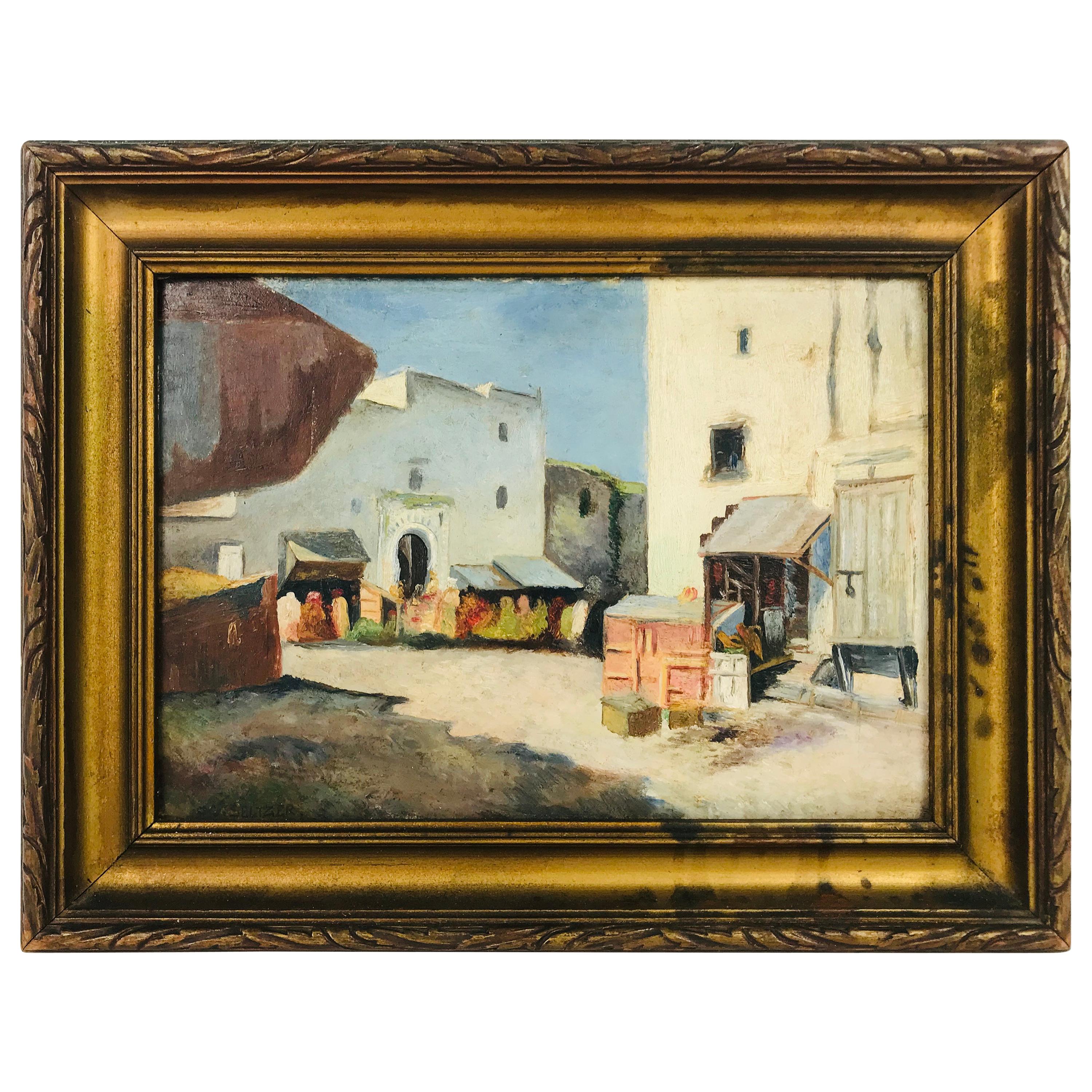 "Pueblo Town" Oil on Board by American Listed Artist Olaf Carl Seltzer