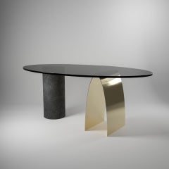 Puente Coffee Table with Brass, Volcanic Stone and Glass