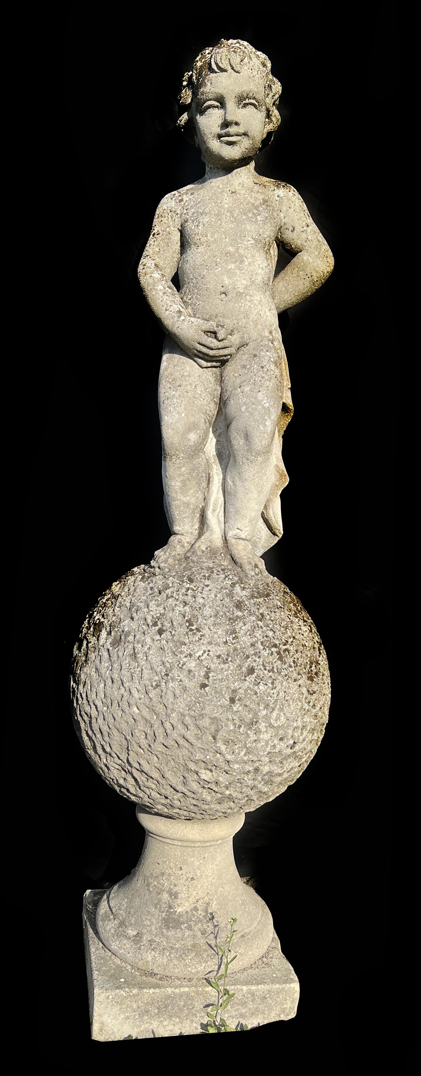 Carved Puer Mingens, Charming Garden Sculpture in Vicenza Stone, 1960 For Sale
