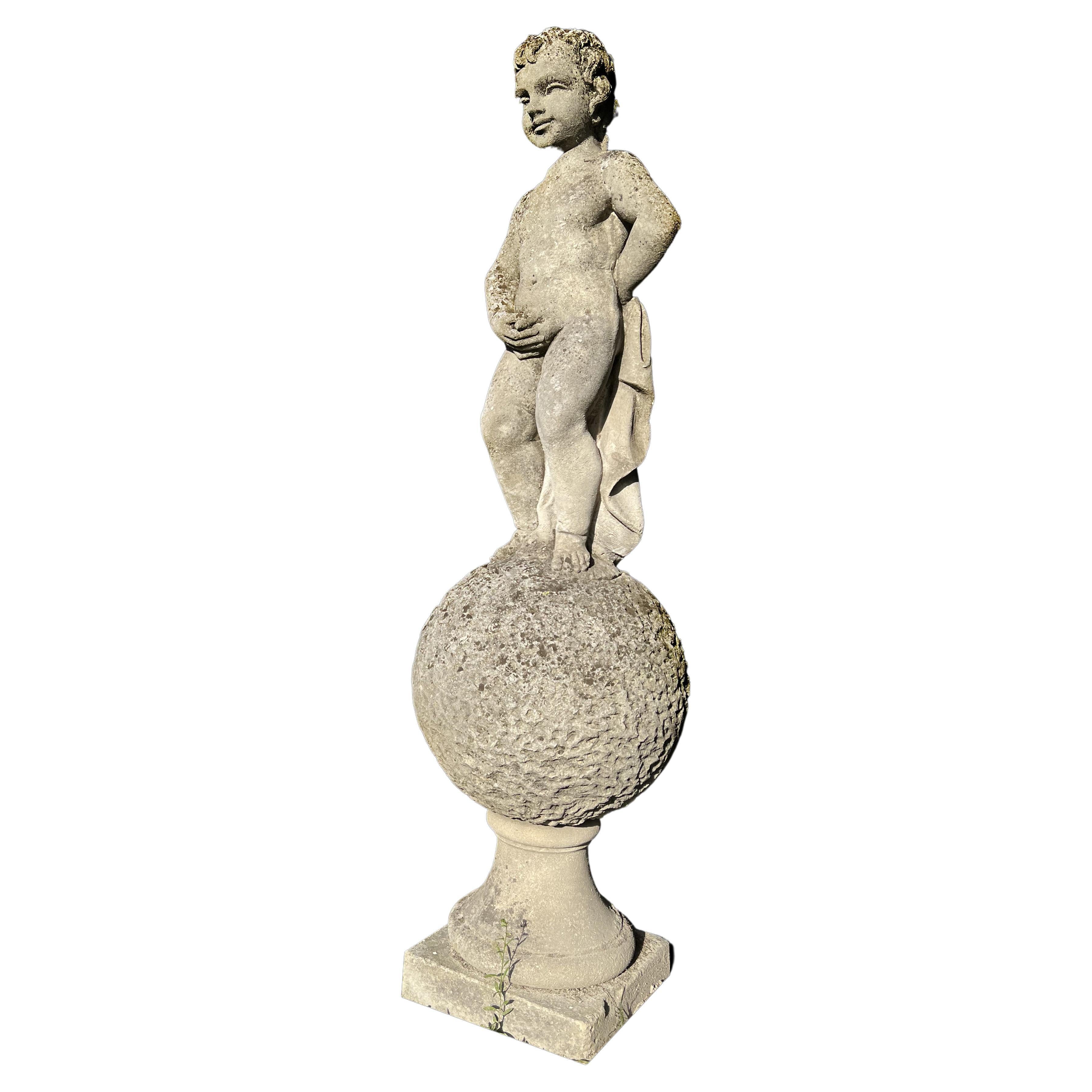 Puer Mingens, Charming Garden Sculpture in Vicenza Stone, 1960 For Sale
