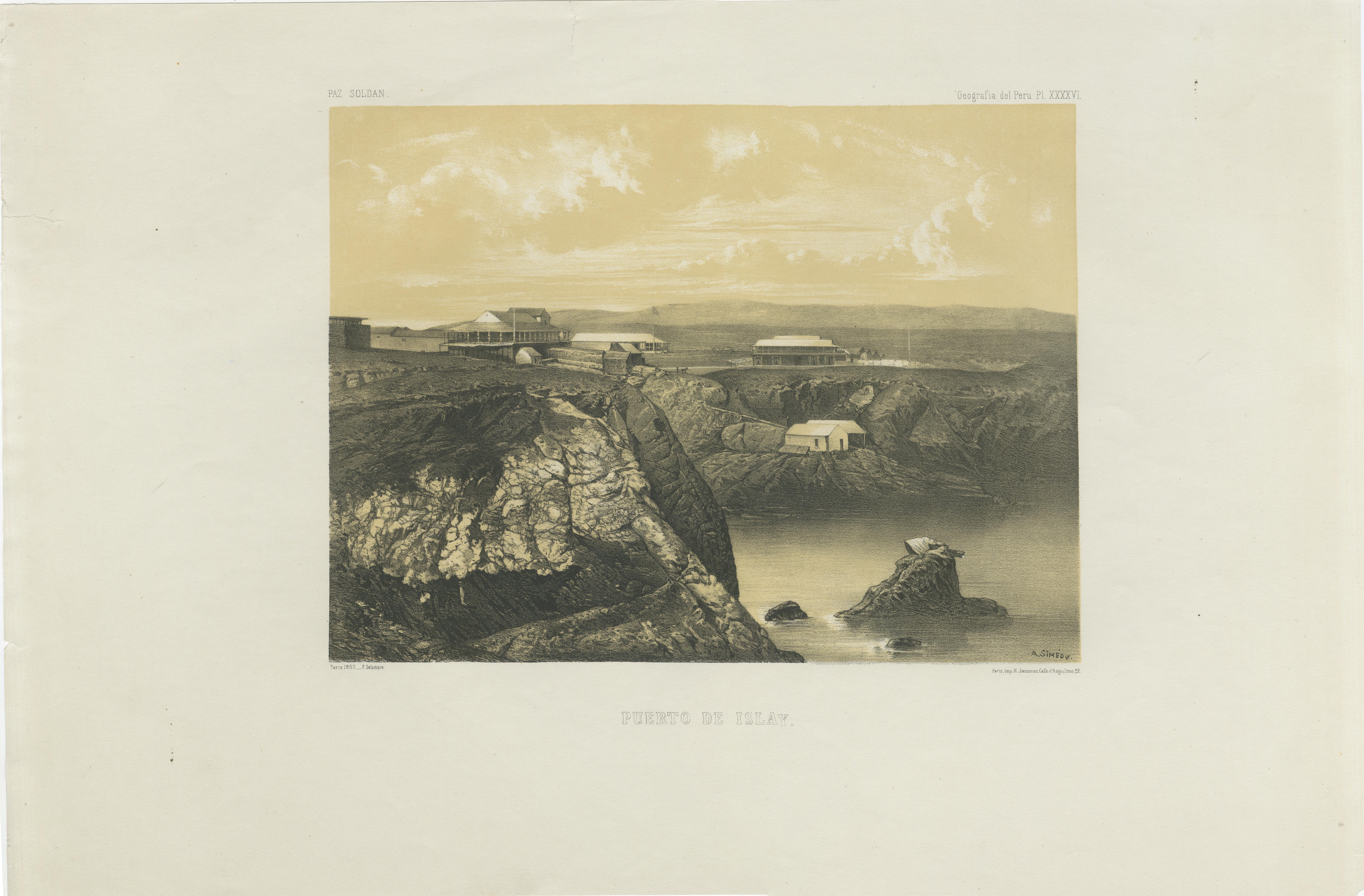 Puerto de Islay Peru – Antique Coastal Port Lithograph c.1865 For Sale 4