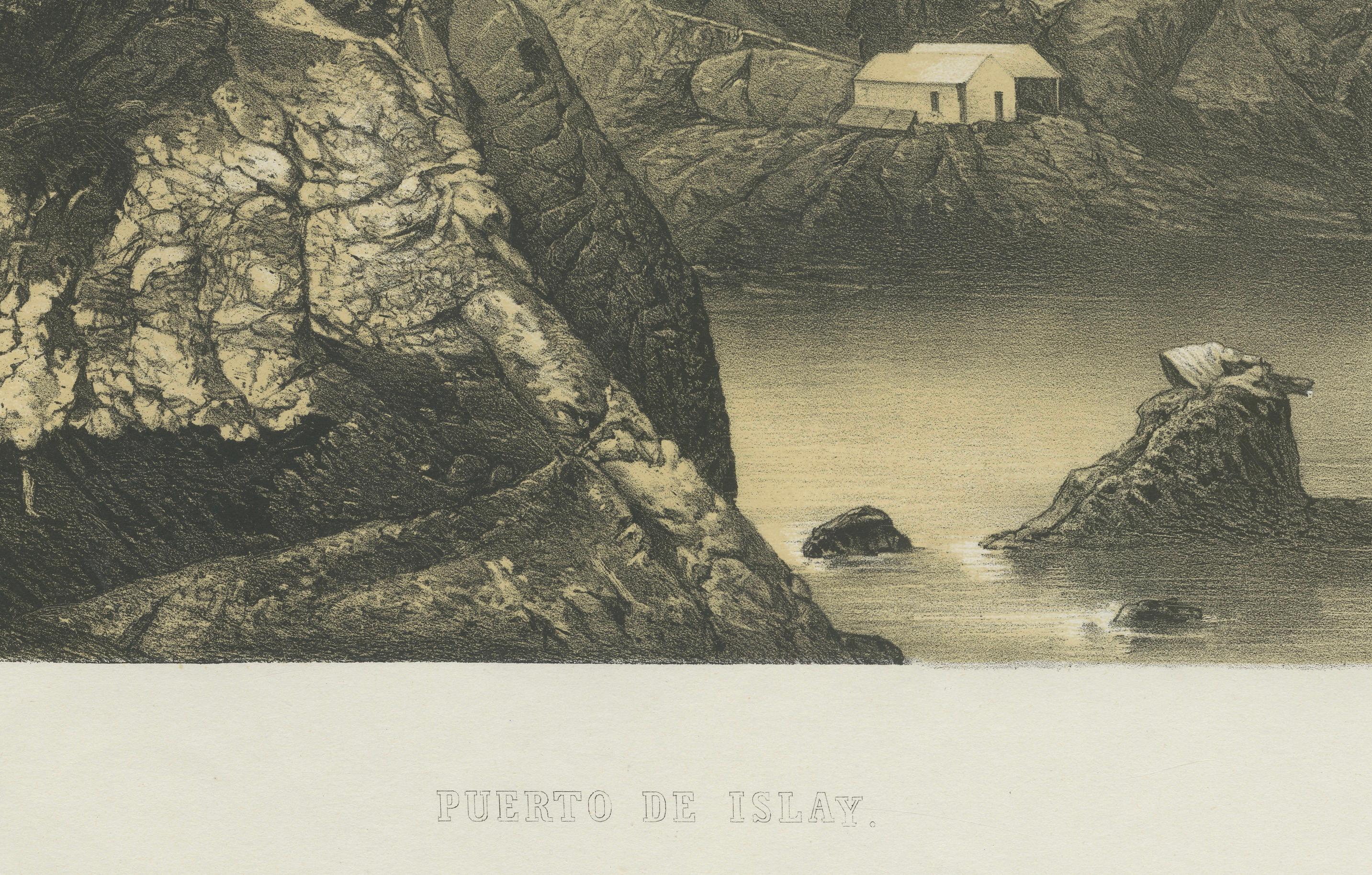 Paper Puerto de Islay Peru – Antique Coastal Port Lithograph c.1865 For Sale
