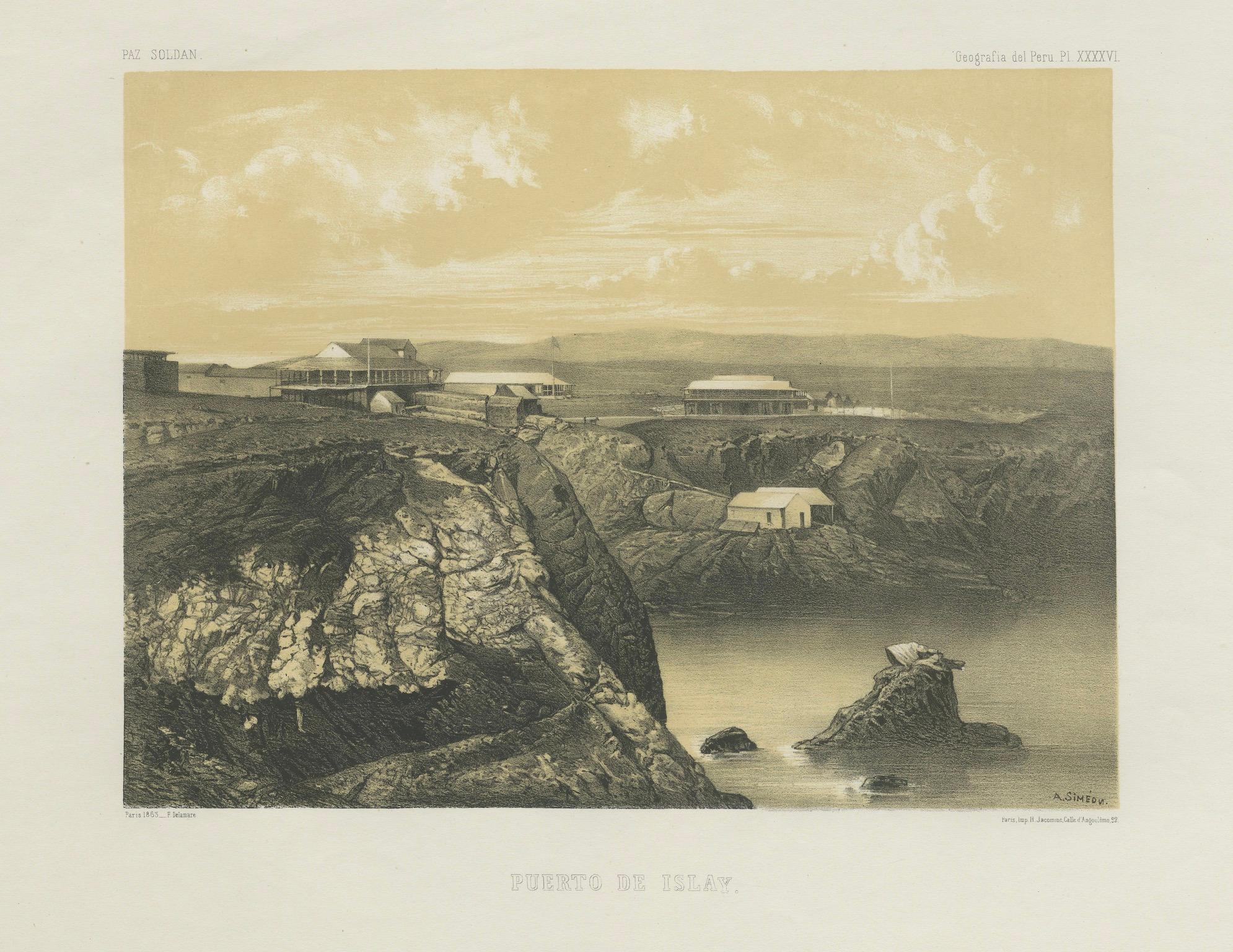 Puerto de Islay Peru – Antique Coastal Port Lithograph c.1865 For Sale 3