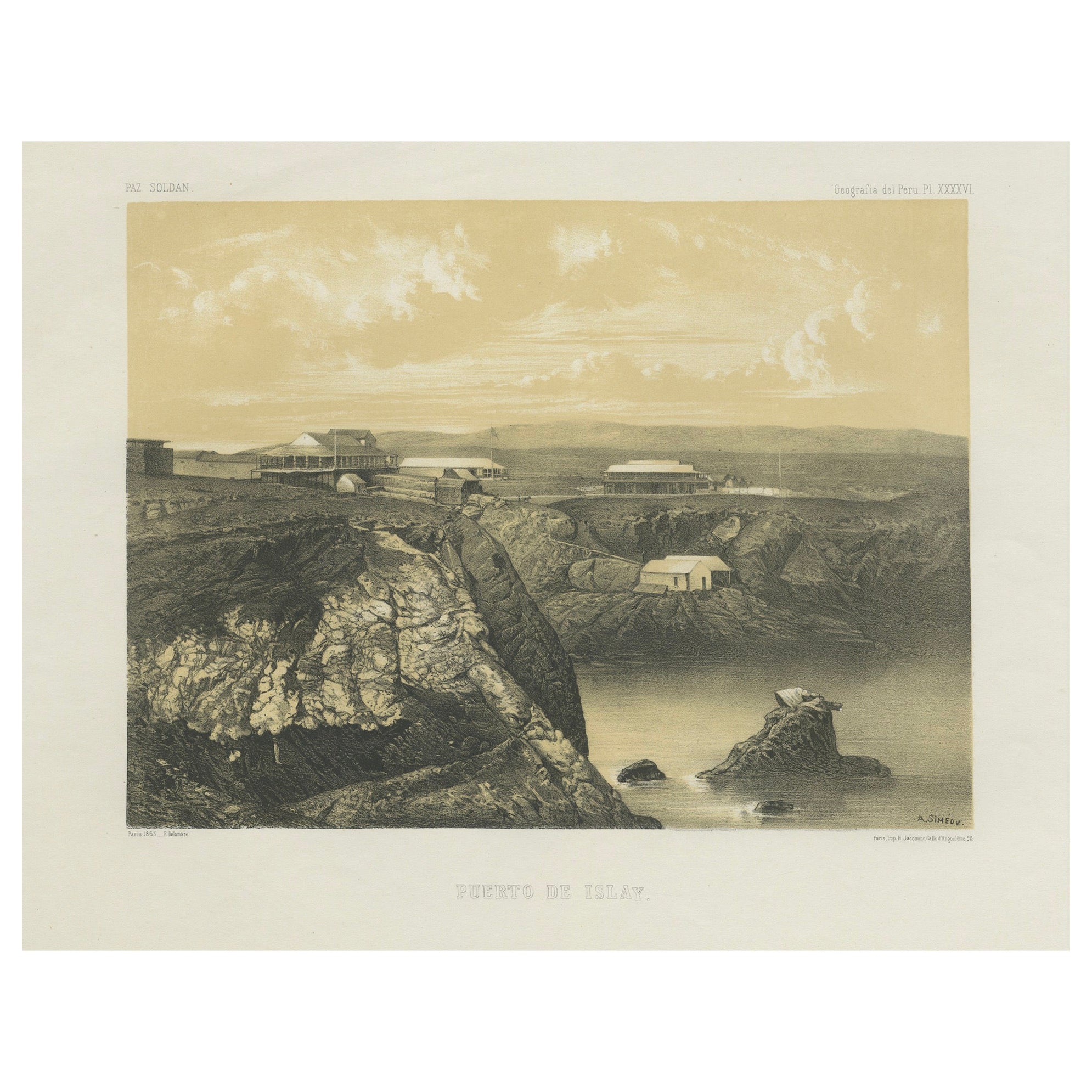 Puerto de Islay Peru – Antique Coastal Port Lithograph c.1865