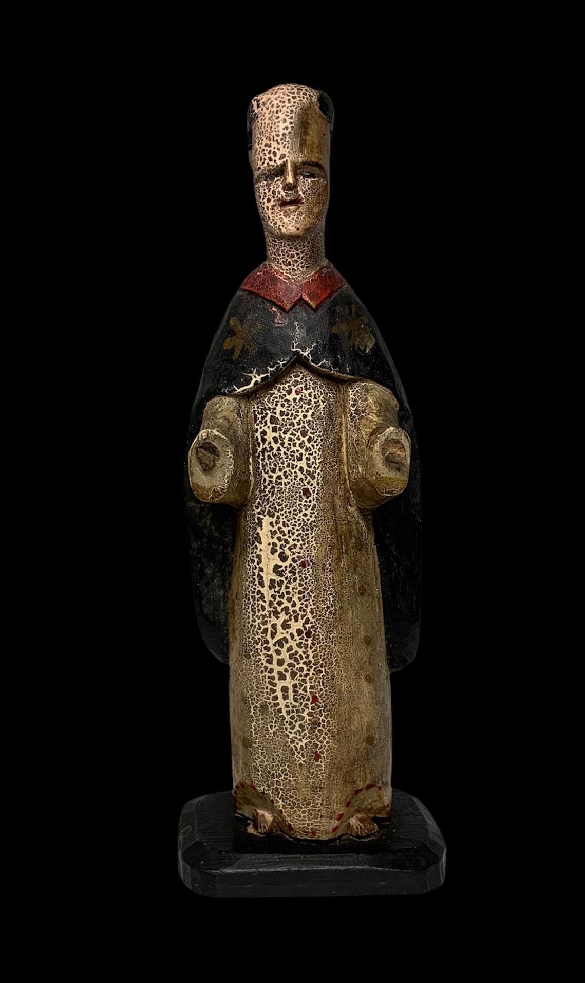 American Puerto Rican 19th Century Santo de Palo of St. Anthony Wood Carving