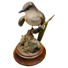 Puerto Rican Hand Carved Common Nightingale Sculpture By Ariel Soto