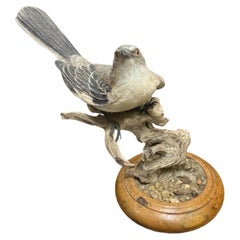 Puerto Rican Hand Carved Common Nightingale Sculpture By Elpidio Collazo