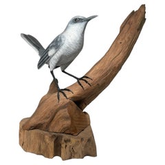 Puerto Rican Hand Carved Wood Sculpture of A Nightingale Bird