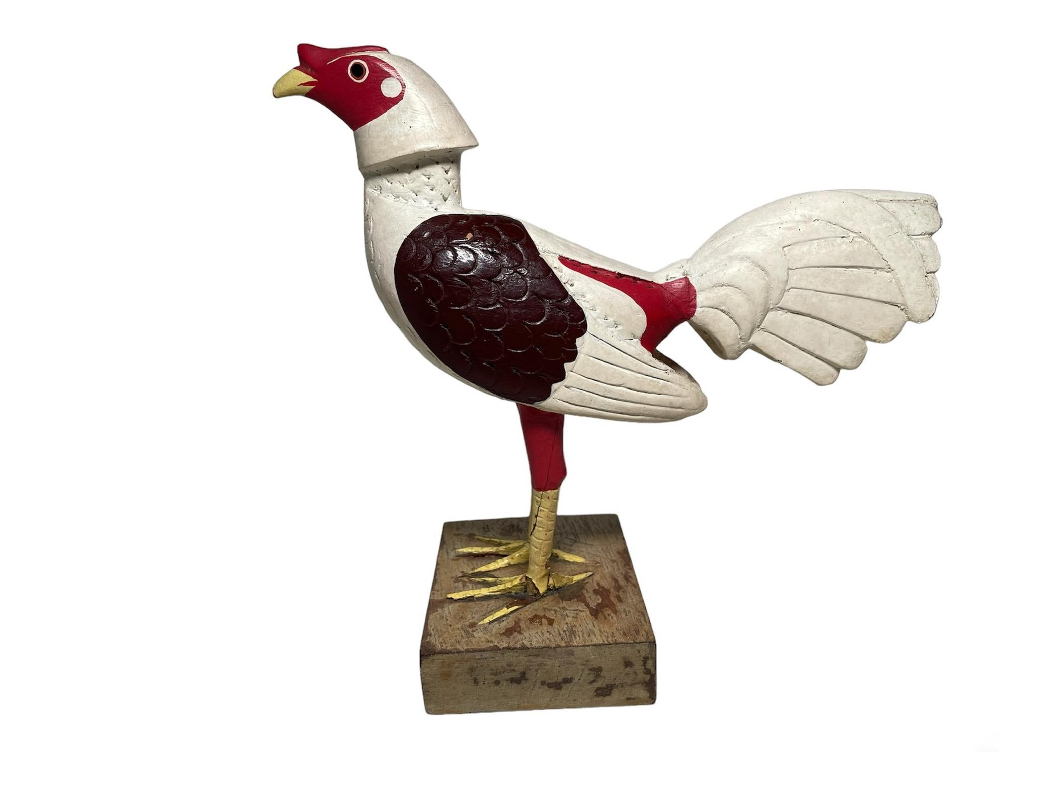 Puerto Ricanische handgefertigte Holz- Hahn-Skulptur aus Holz (Handgeschnitzt) im Angebot