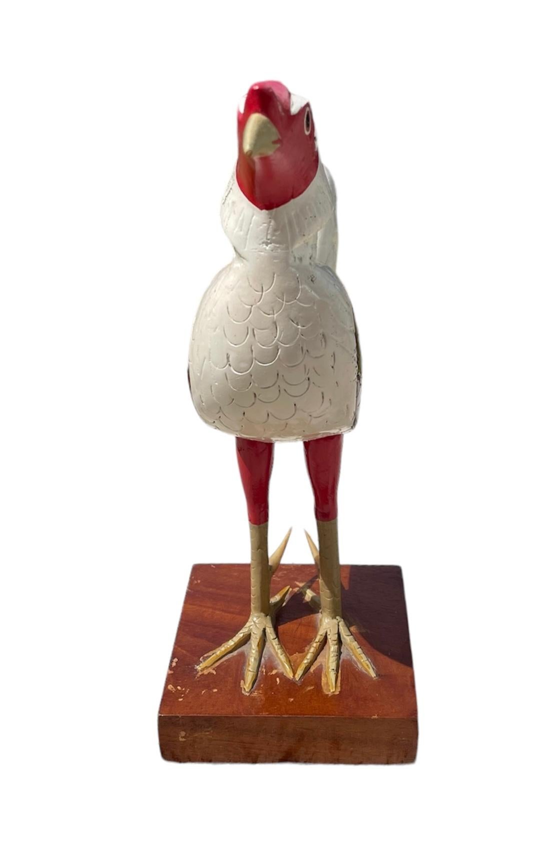 Puerto Ricanische handgefertigte Holz- Hahn-Skulptur aus Holz (Handgeschnitzt) im Angebot