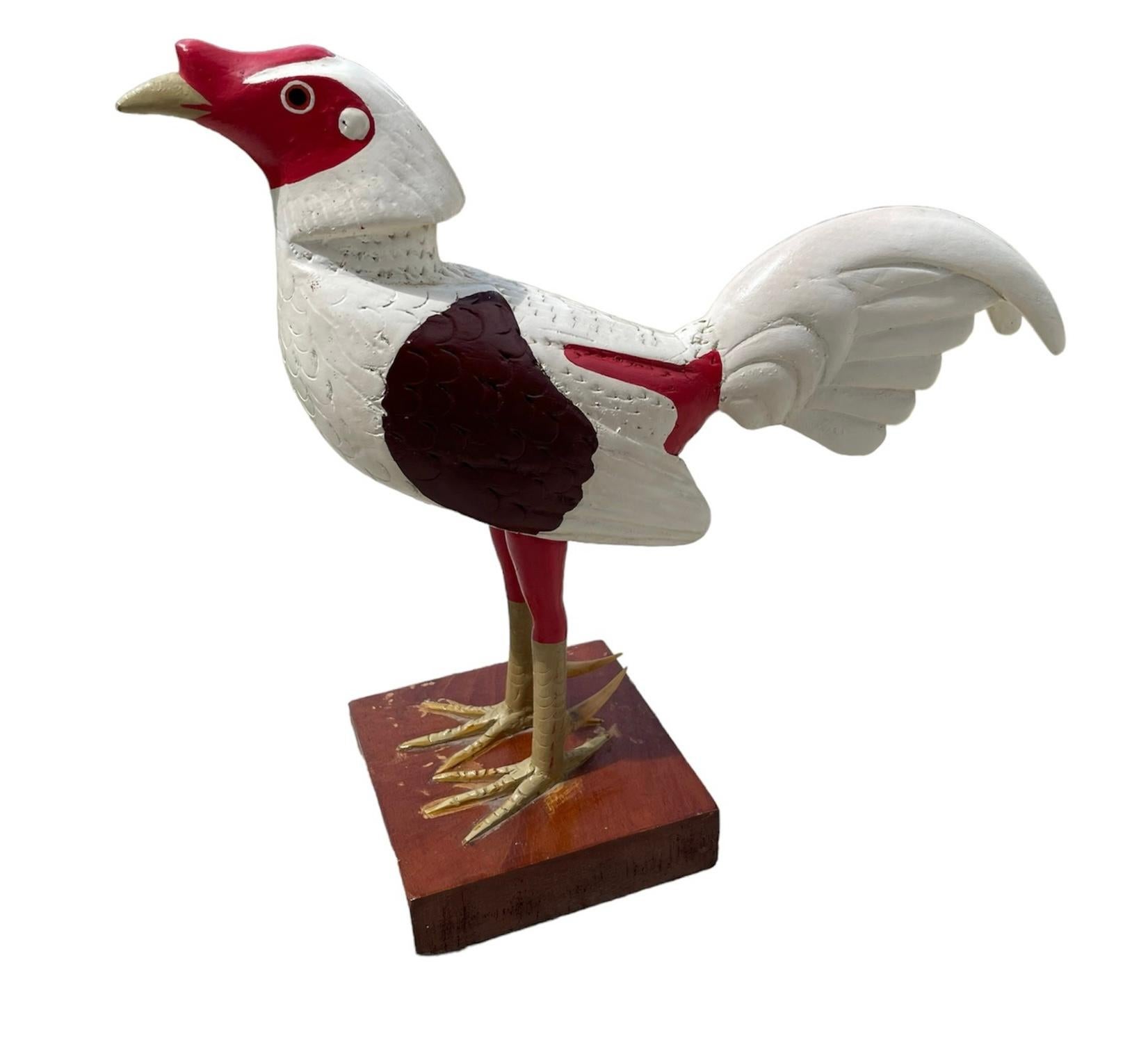 Puerto Ricanische handgefertigte Holz- Hahn-Skulptur aus Holz im Angebot 2